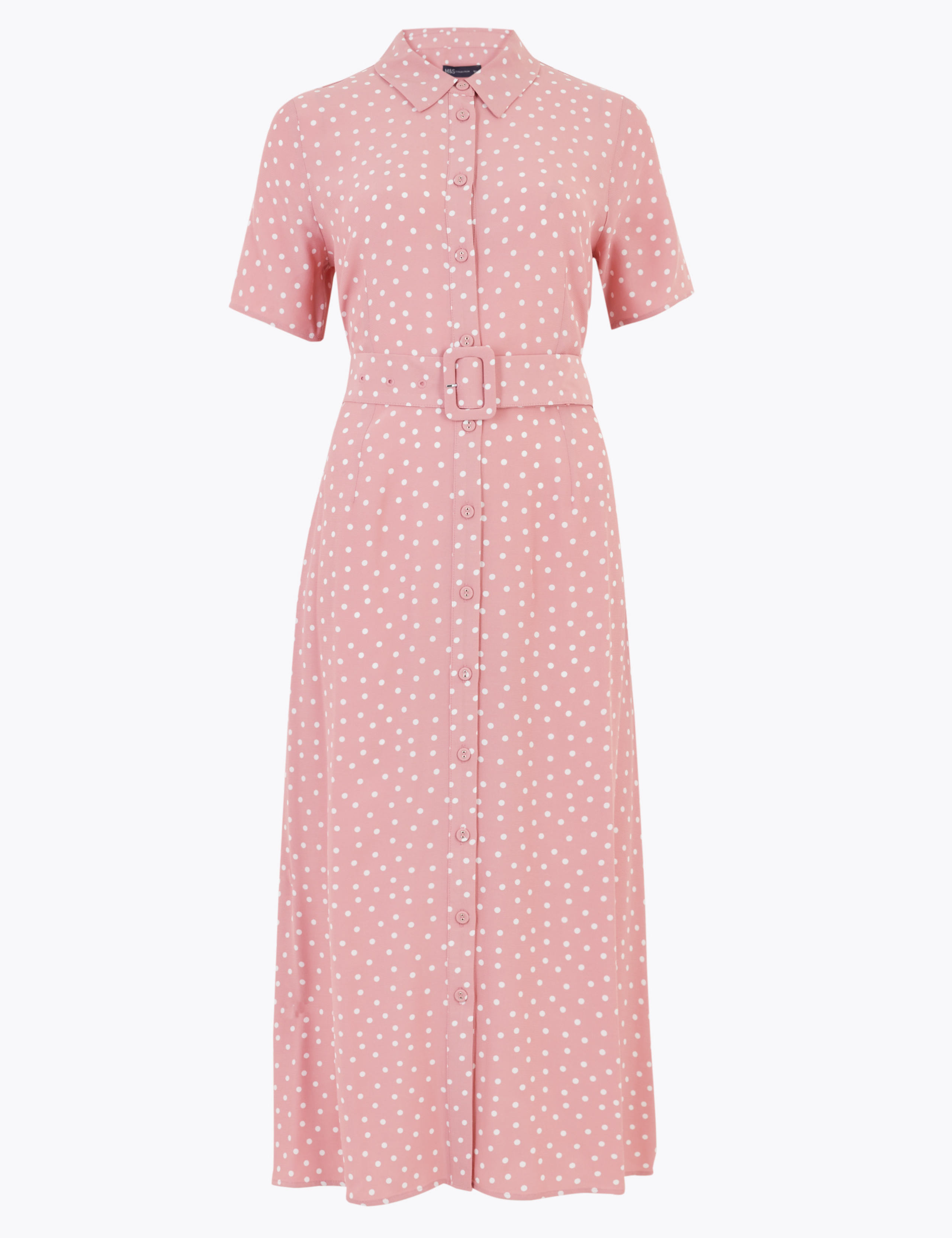 Polka Dot Belted Midaxi Shirt Dress 2 of 6