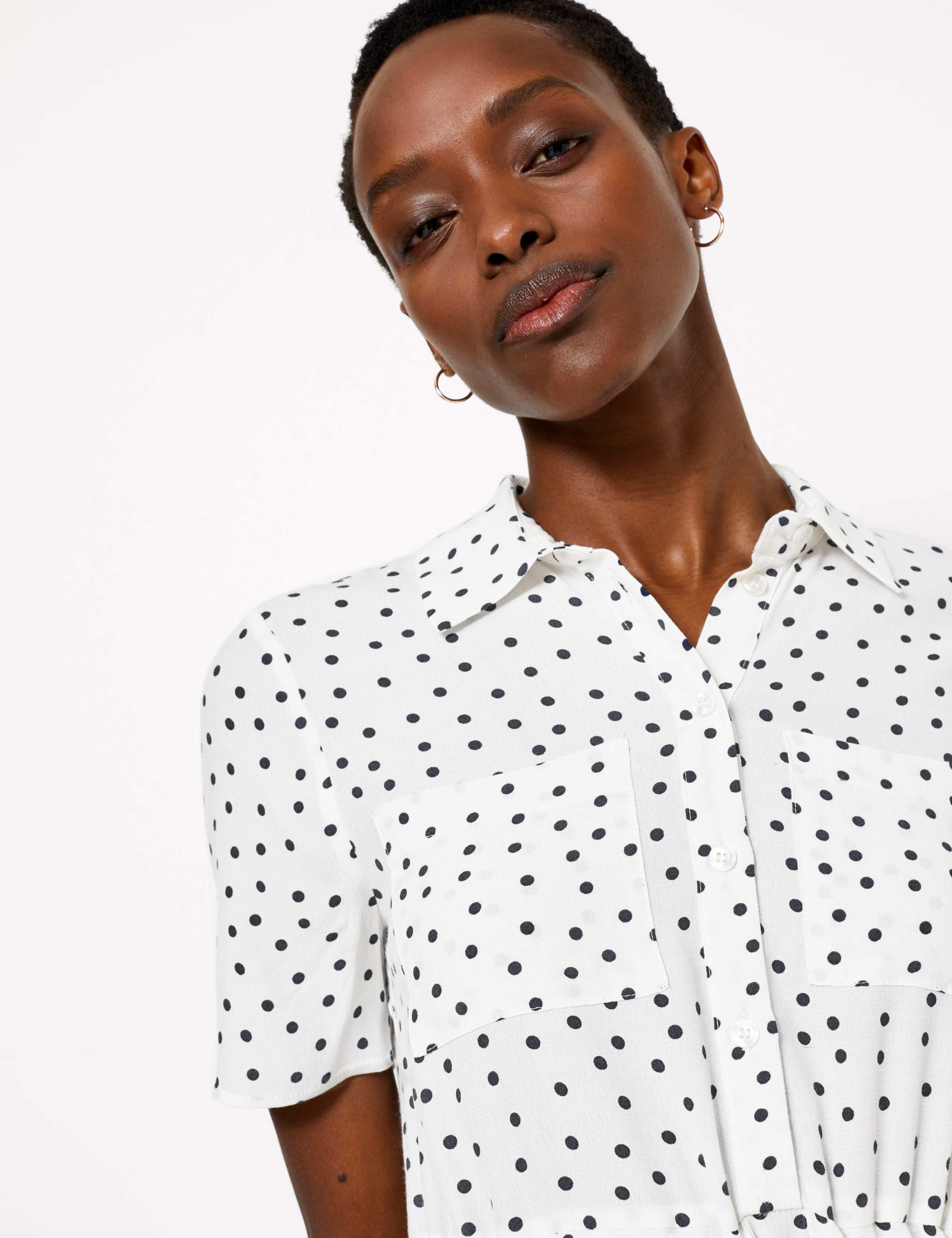 Polka Dot Mini Shirt Dress 2 of 3