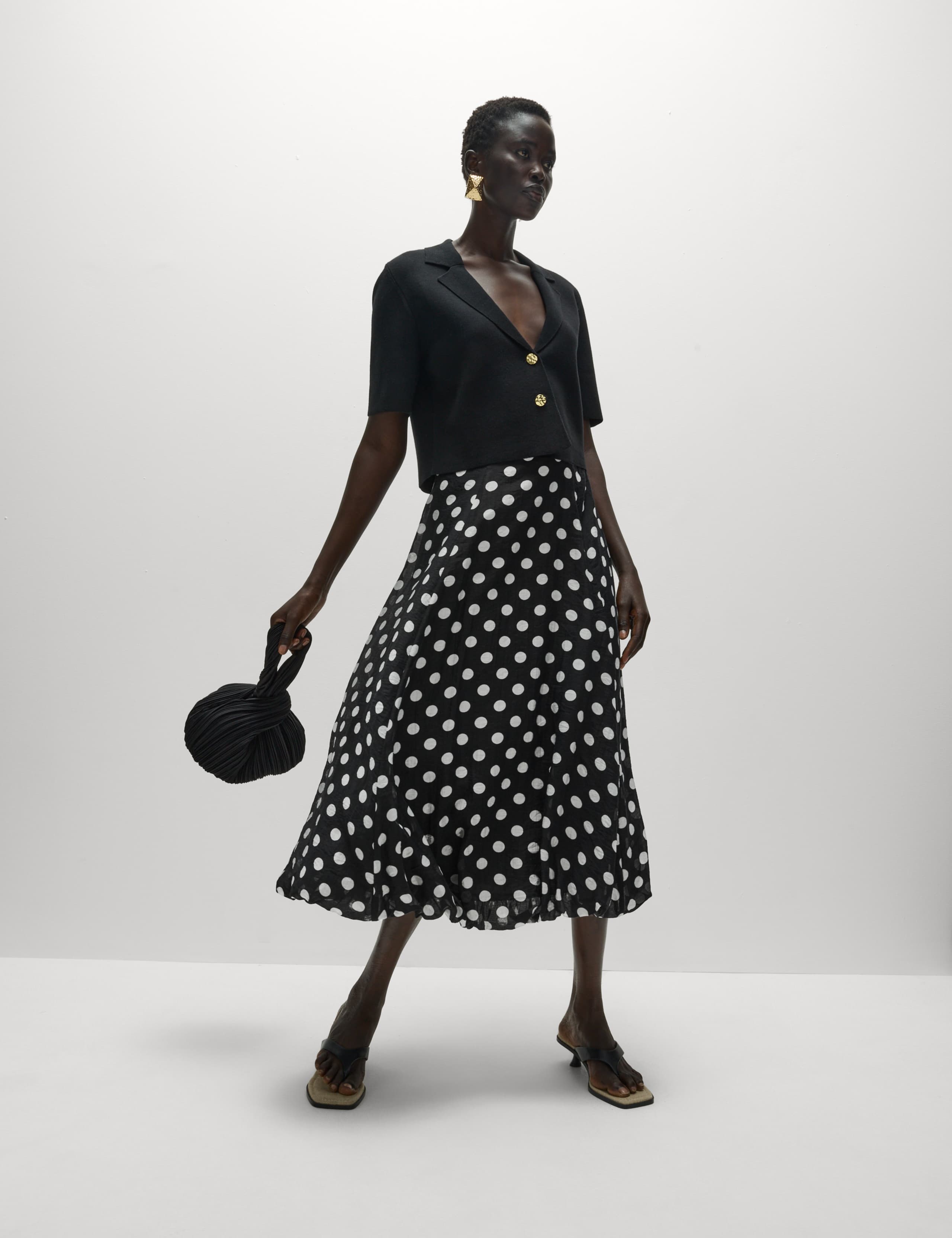 Lyocell Rich Polka Dot Midaxi A-Line Skirt 3 of 5