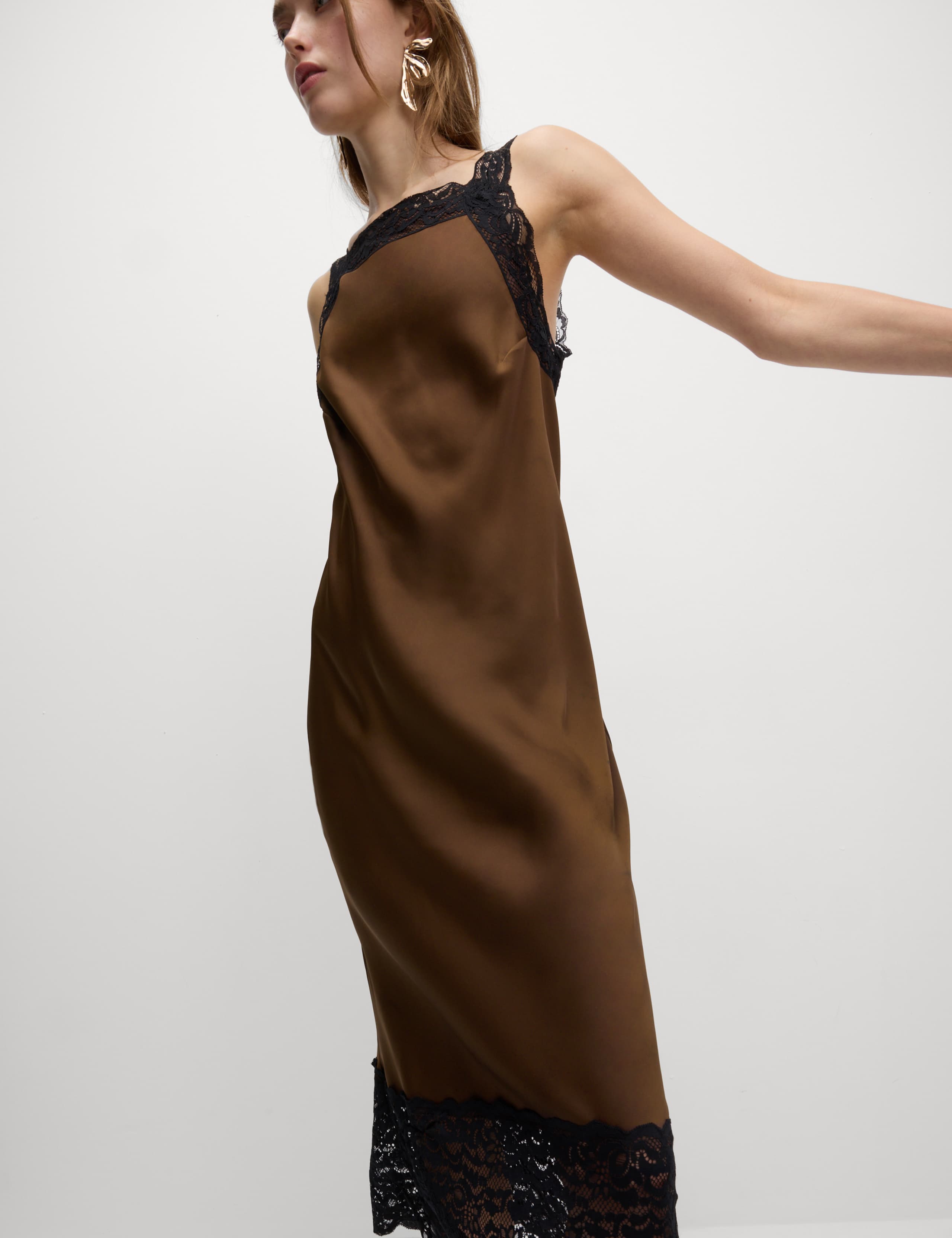 Satin Lace Square Neck Midaxi Slip Dress 3 of 7