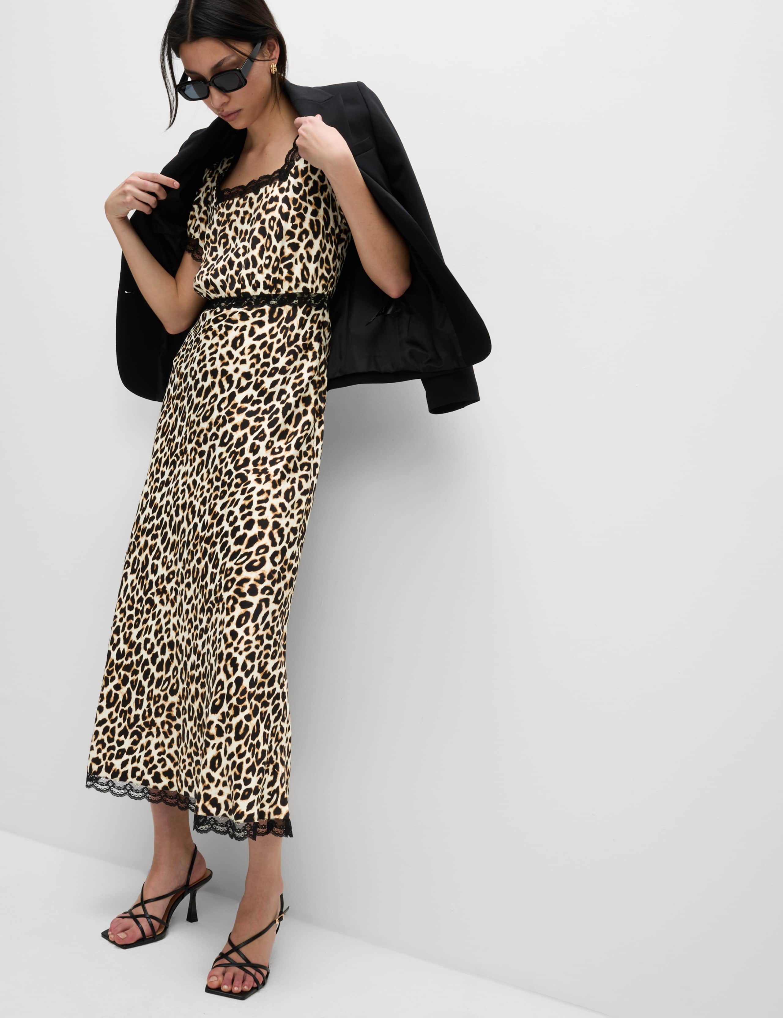 Lyocell Blend Leopard Print Square Neck Midaxi Tea Dress 3 of 5