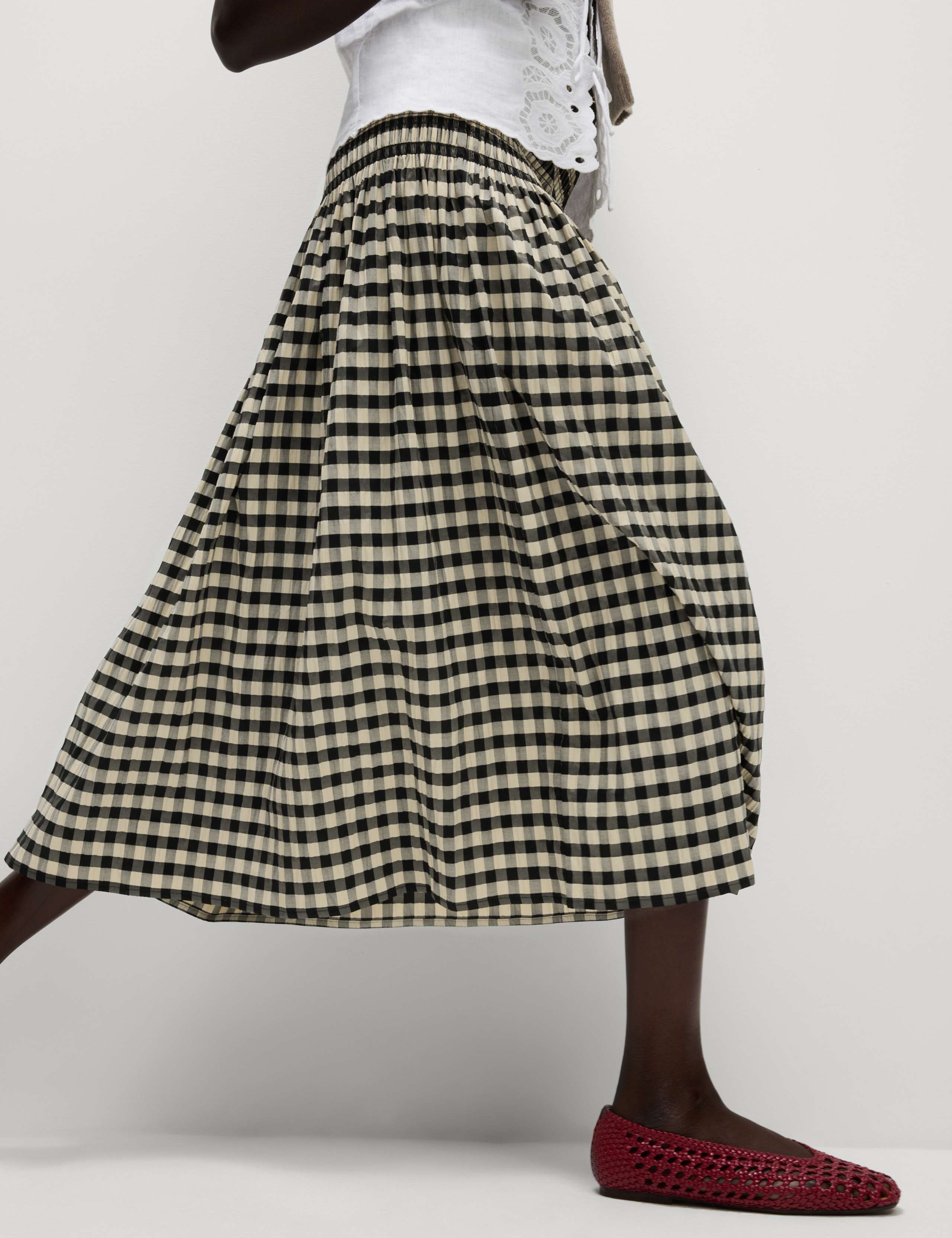 Cotton Blend Checked Midaxi A Line Skirt 1 of 6