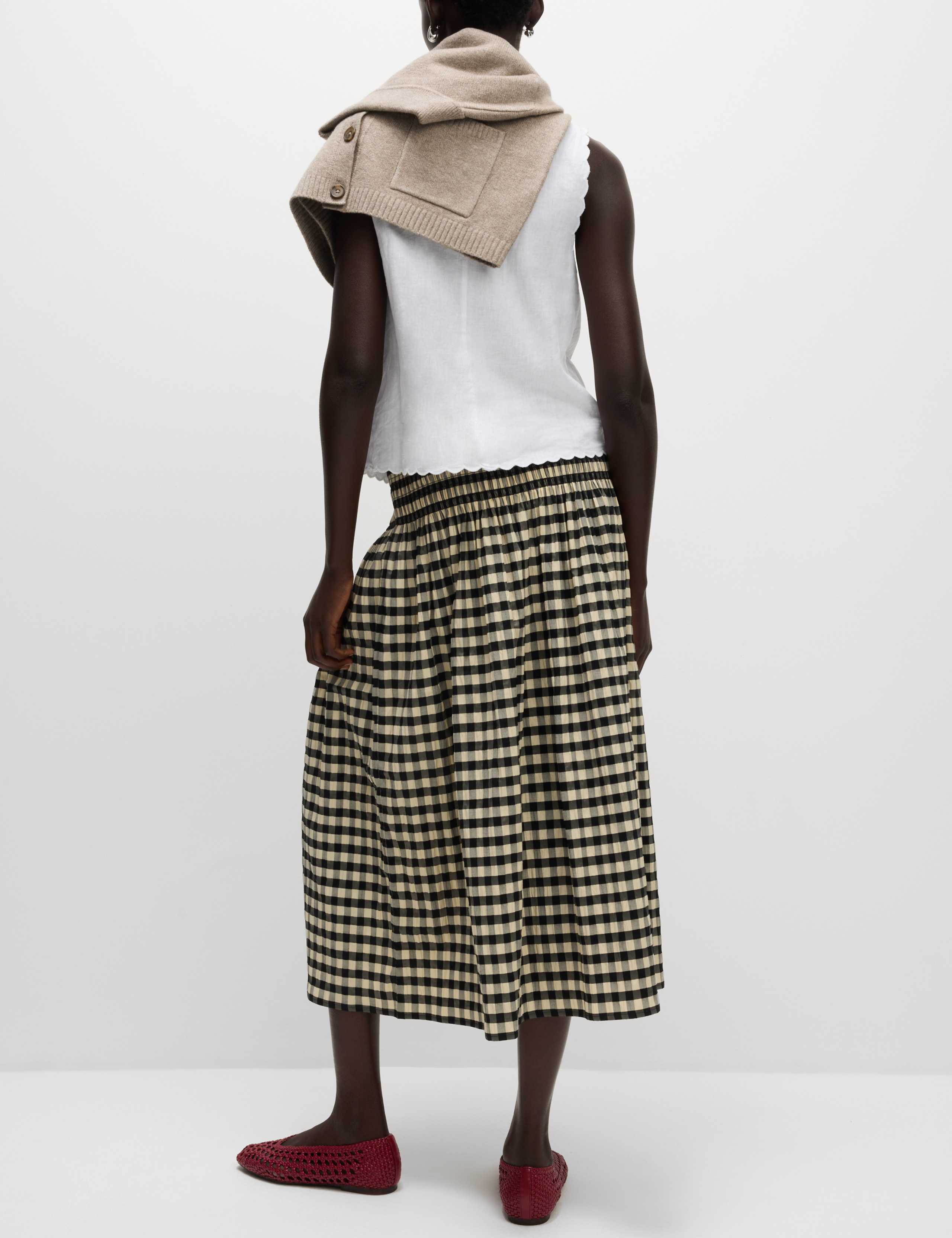 Cotton Blend Checked Midaxi A Line Skirt 5 of 6