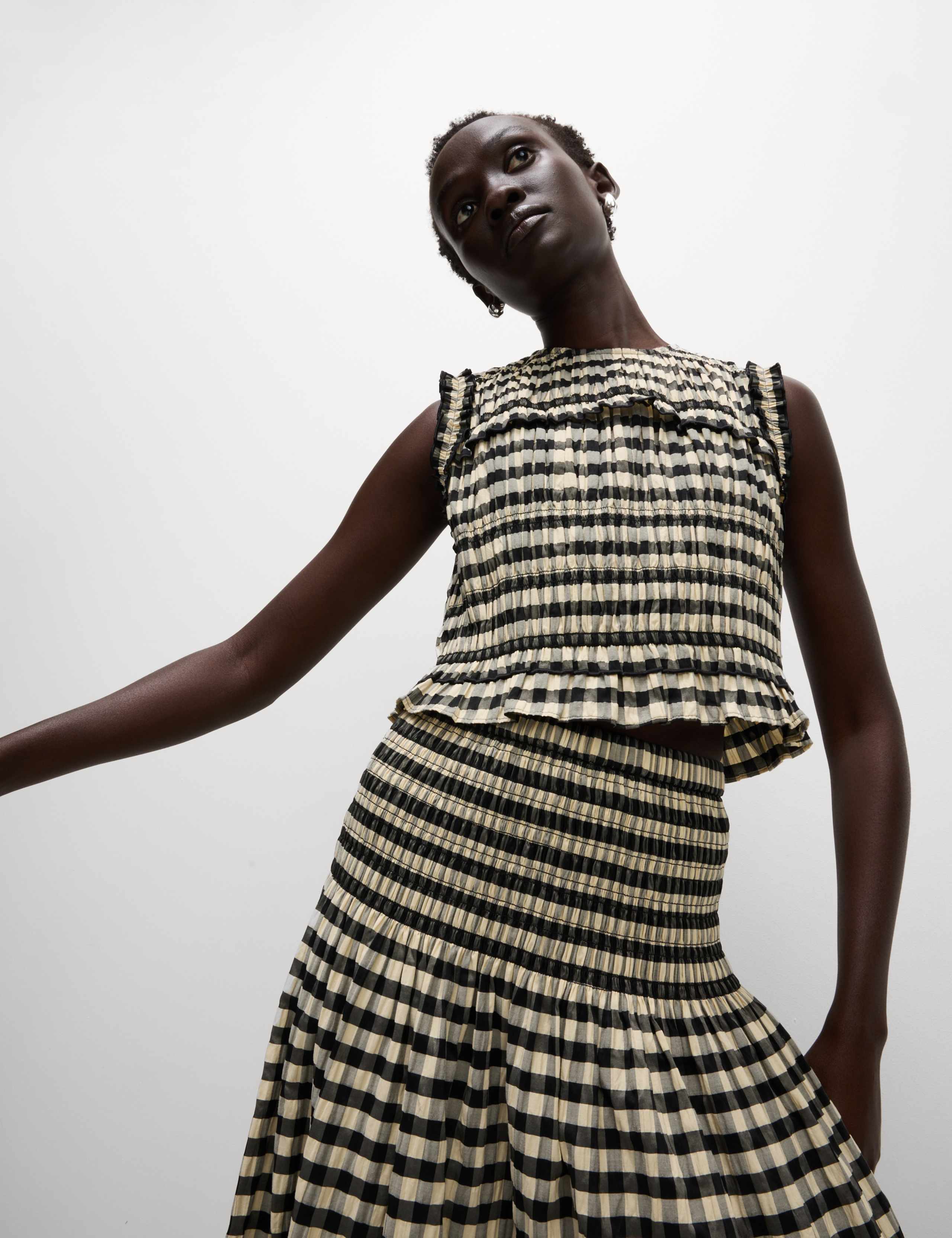 Cotton Blend Checked Midaxi A Line Skirt 6 of 6