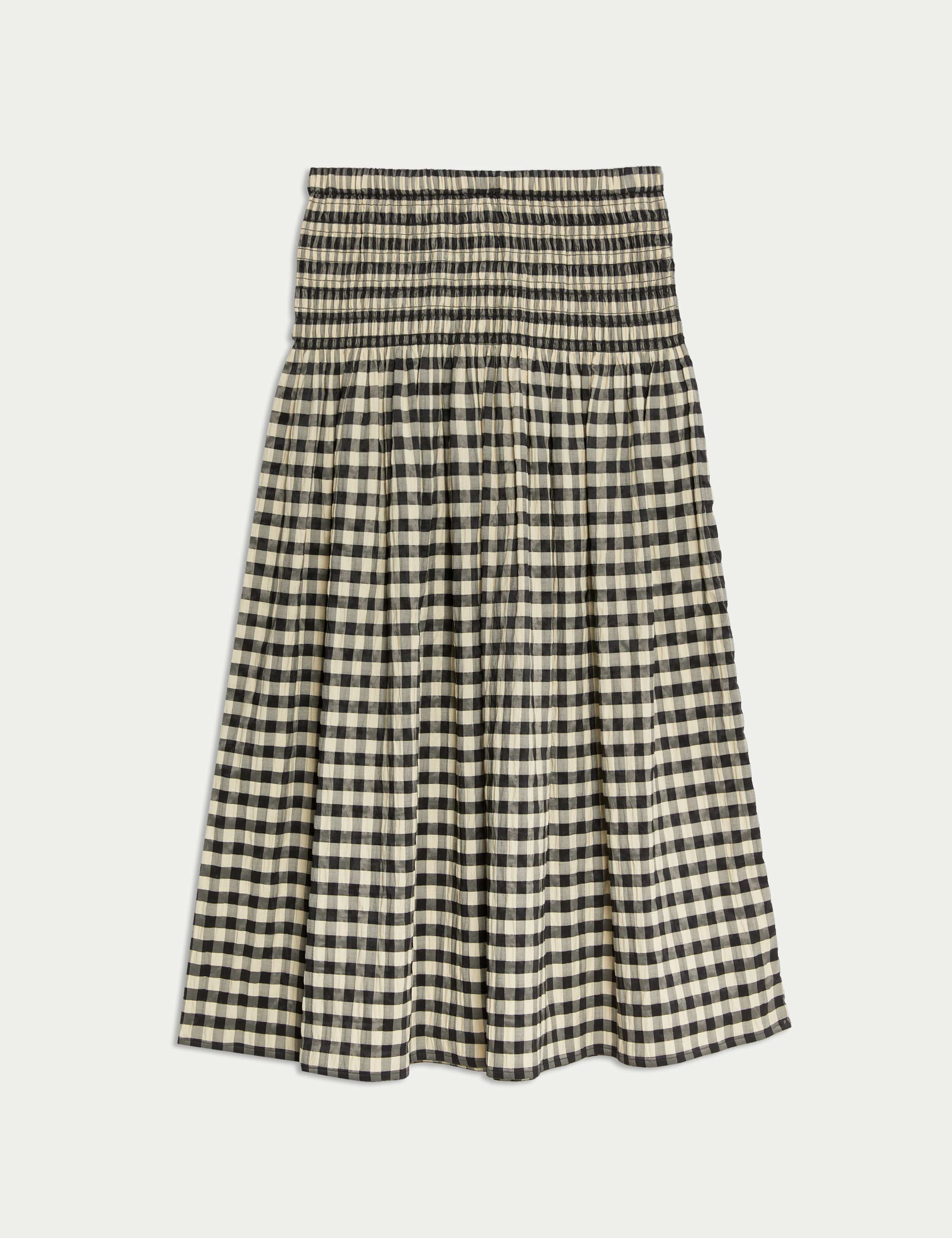 Cotton Blend Checked Midaxi A Line Skirt 2 of 6