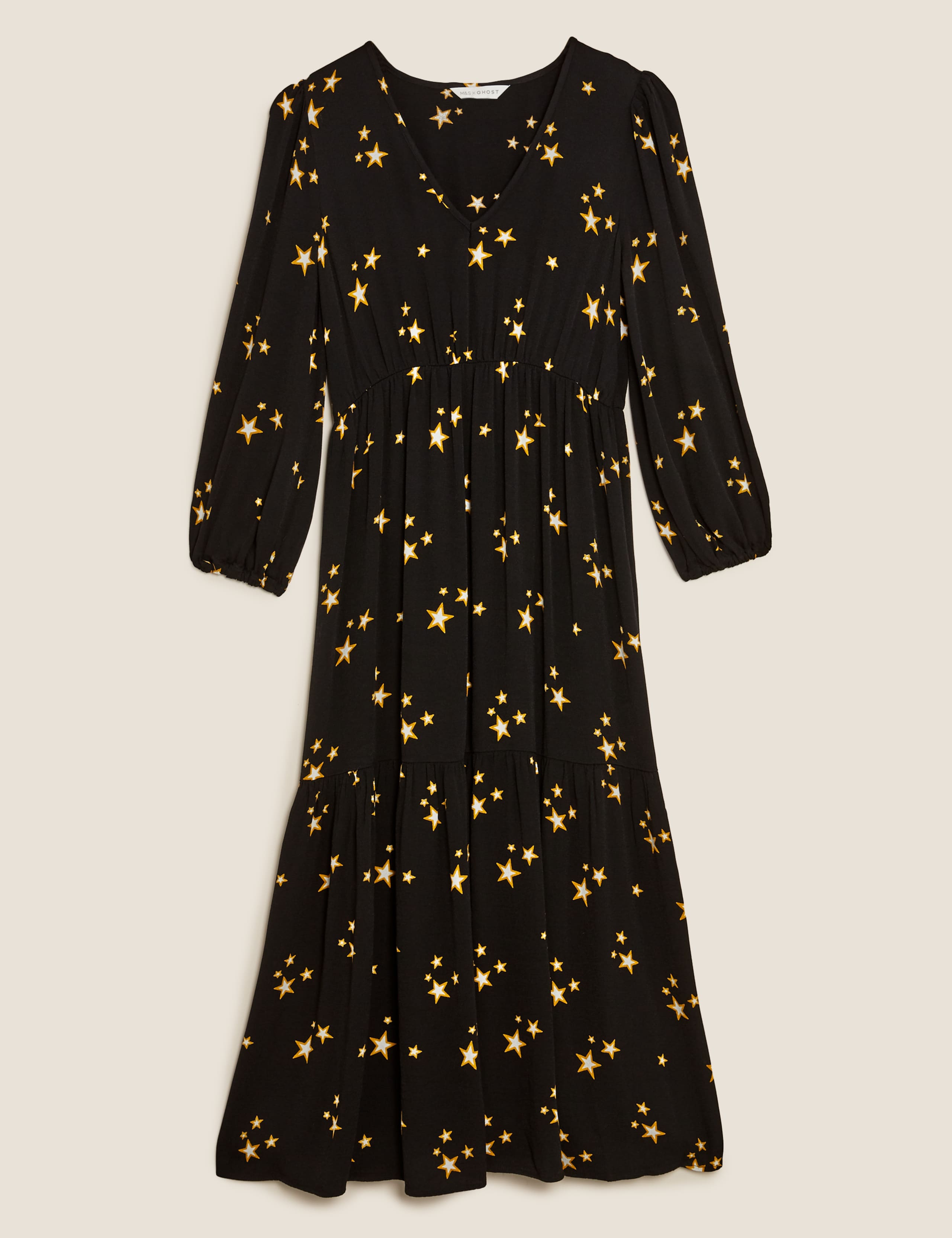 Star Print V-Neck Midaxi Tiered Dress 2 of 7