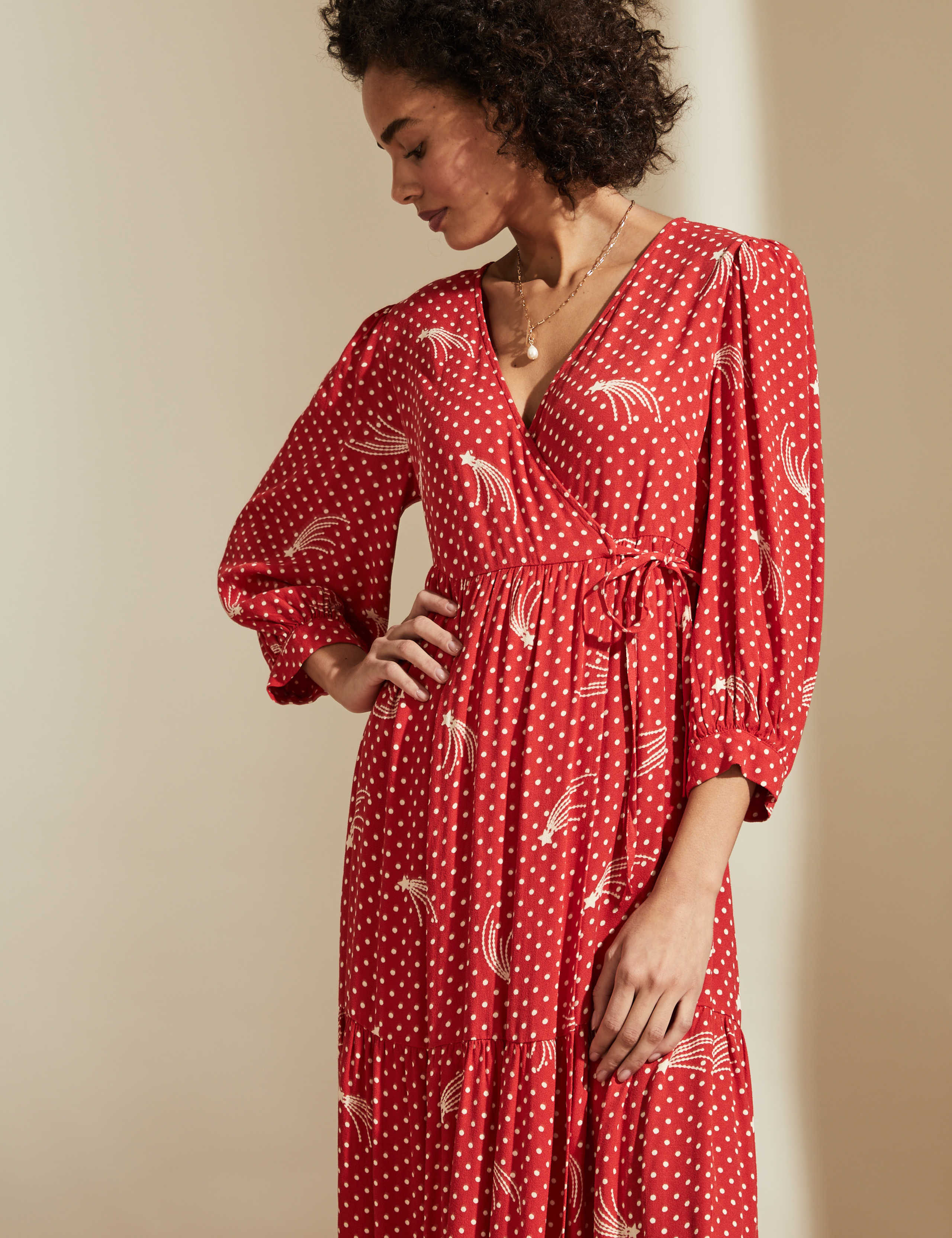 Star Print V-Neck Midaxi Wrap Dress 4 of 6