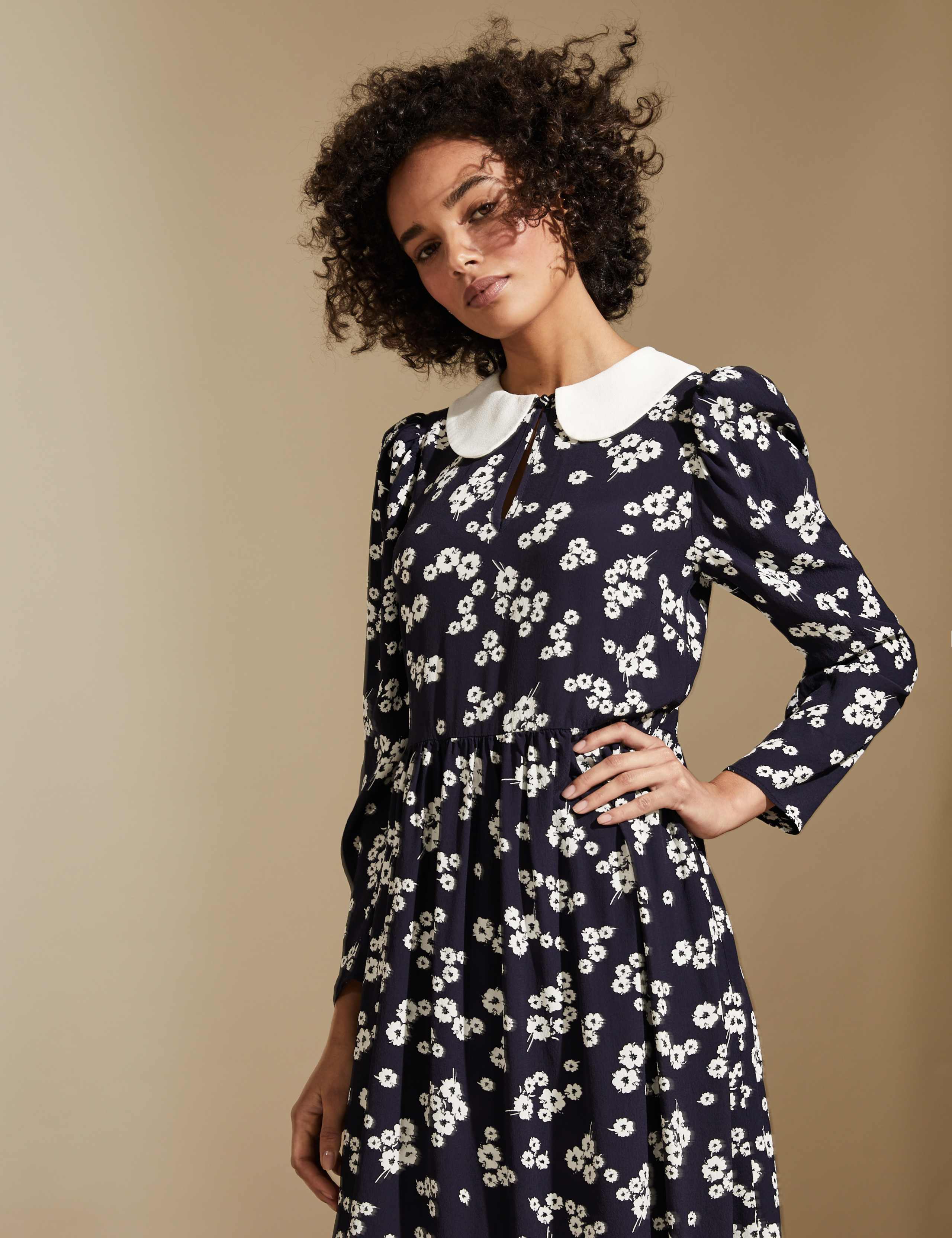 Floral Peter Pan Collar Midaxi Tea Dress 1 of 7