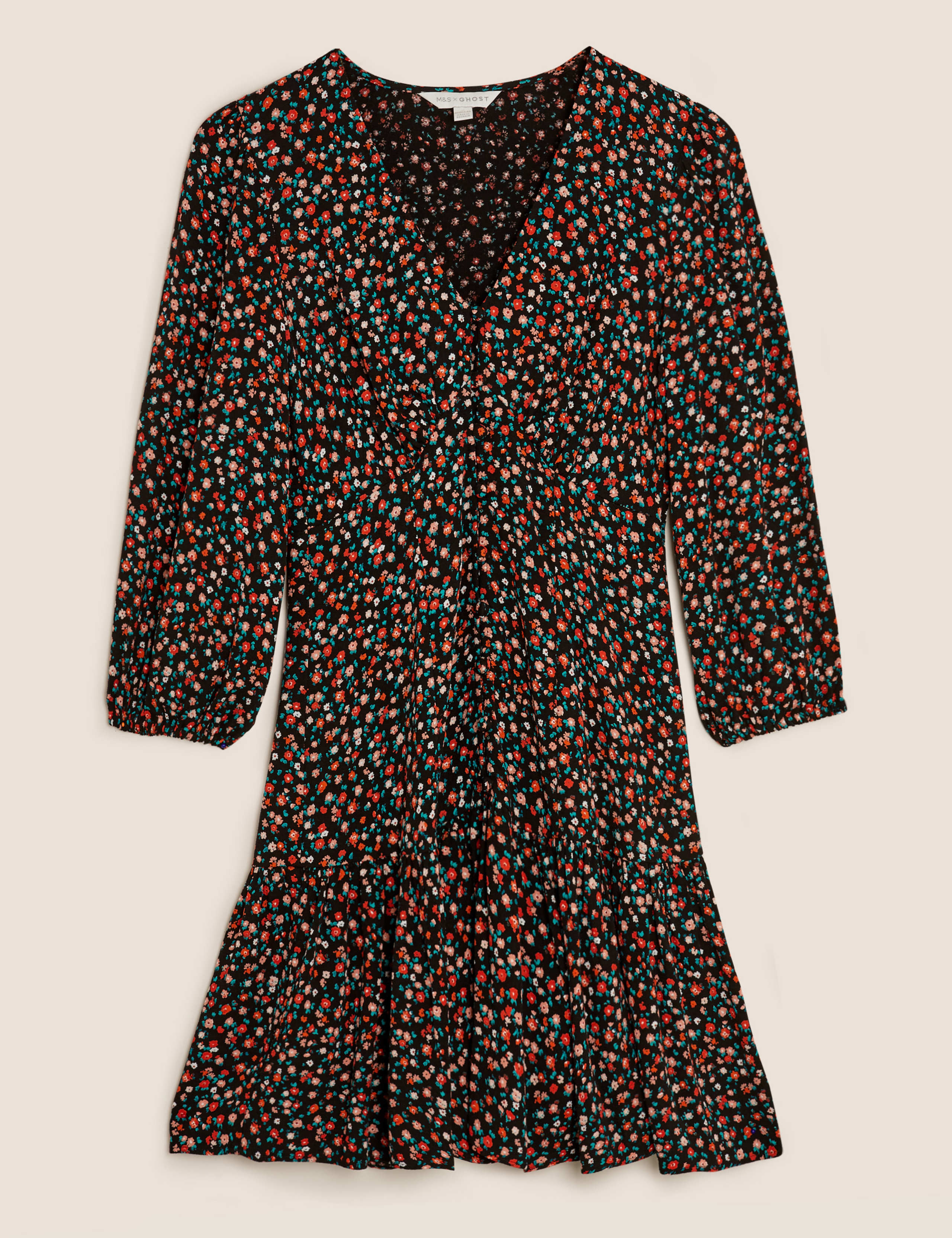 Ditsy Floral V-Neck Mini Tea Dress 2 of 7