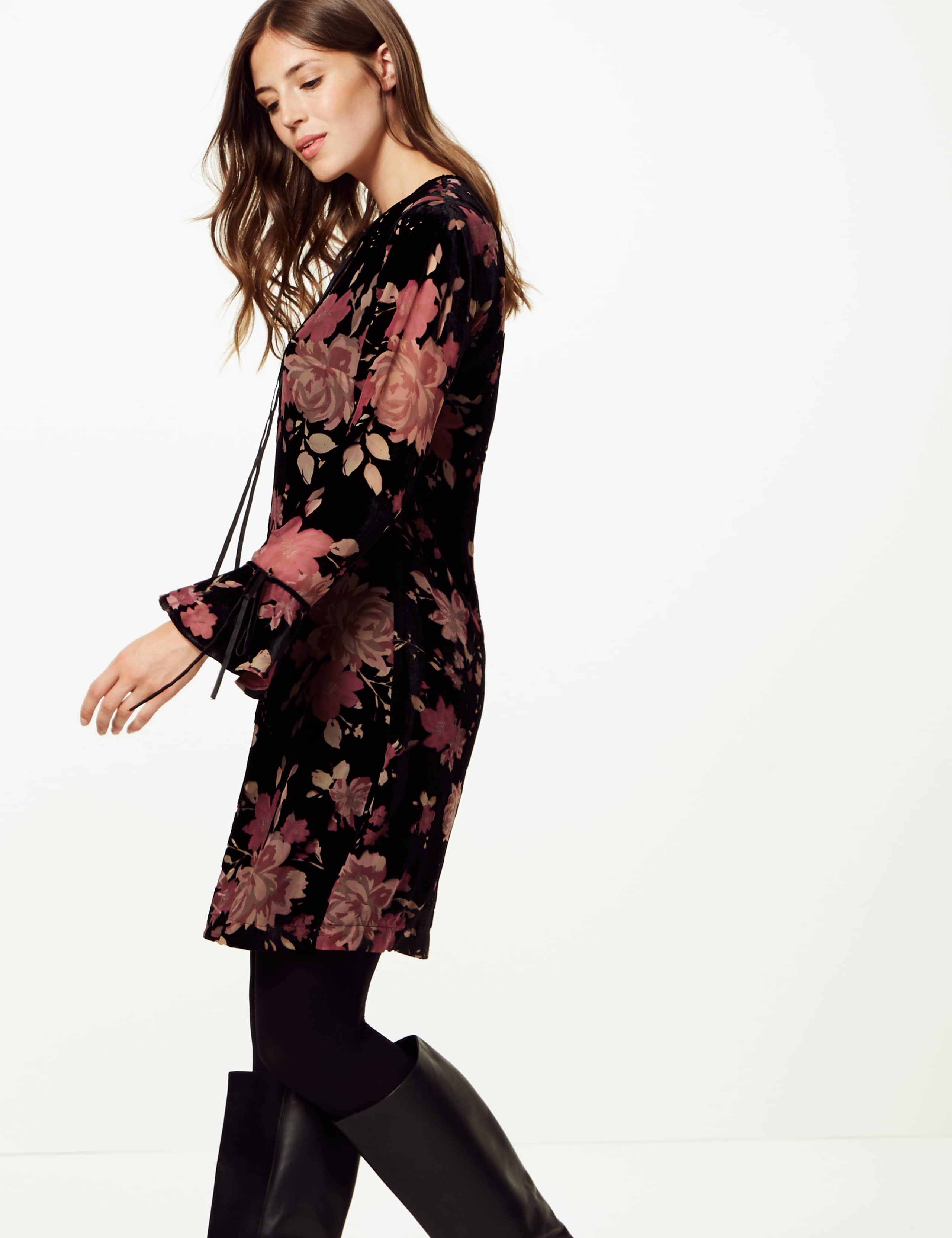 Floral Print Long Sleeve Swing Dress 1 of 6