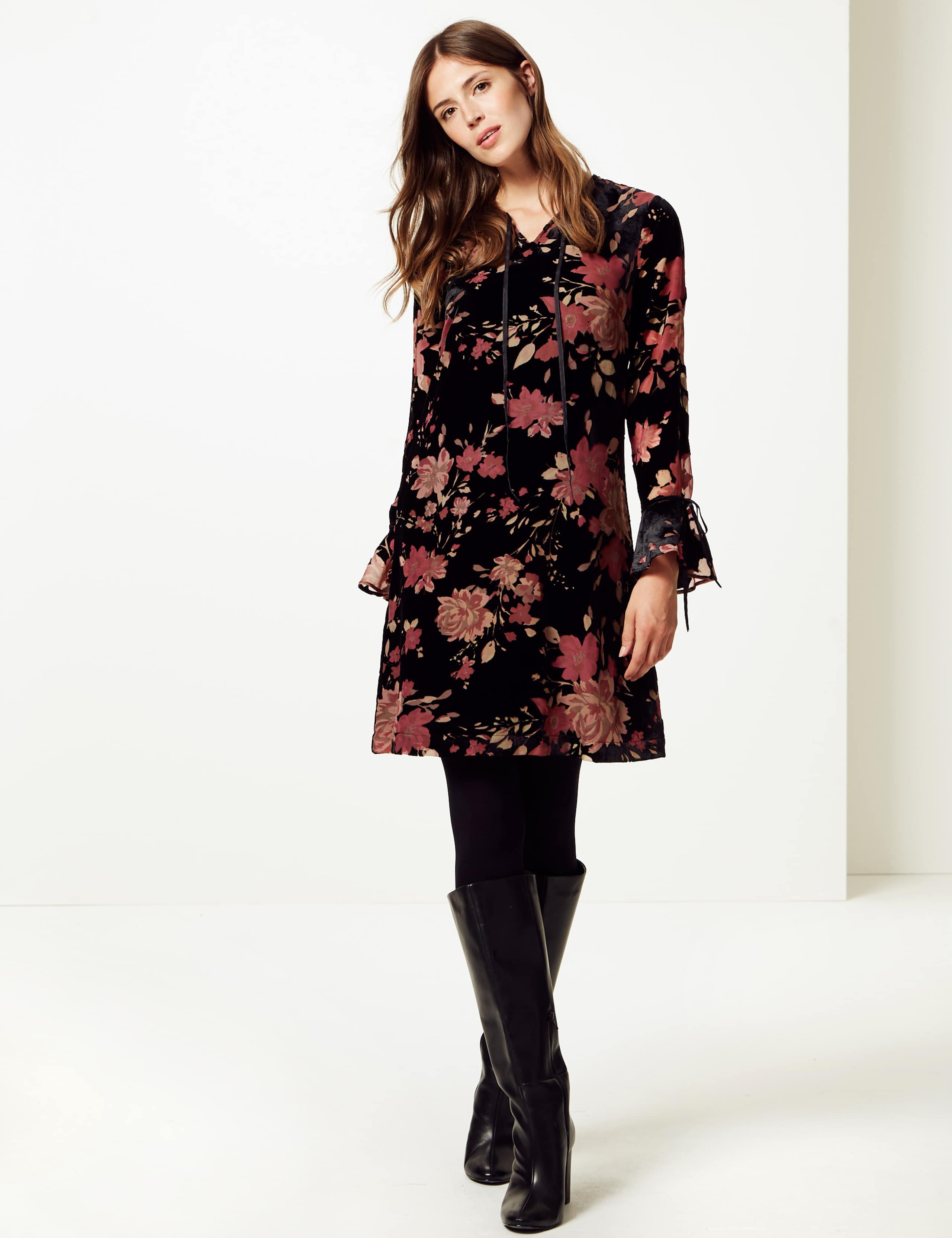 Floral Print Long Sleeve Swing Dress 6 of 6