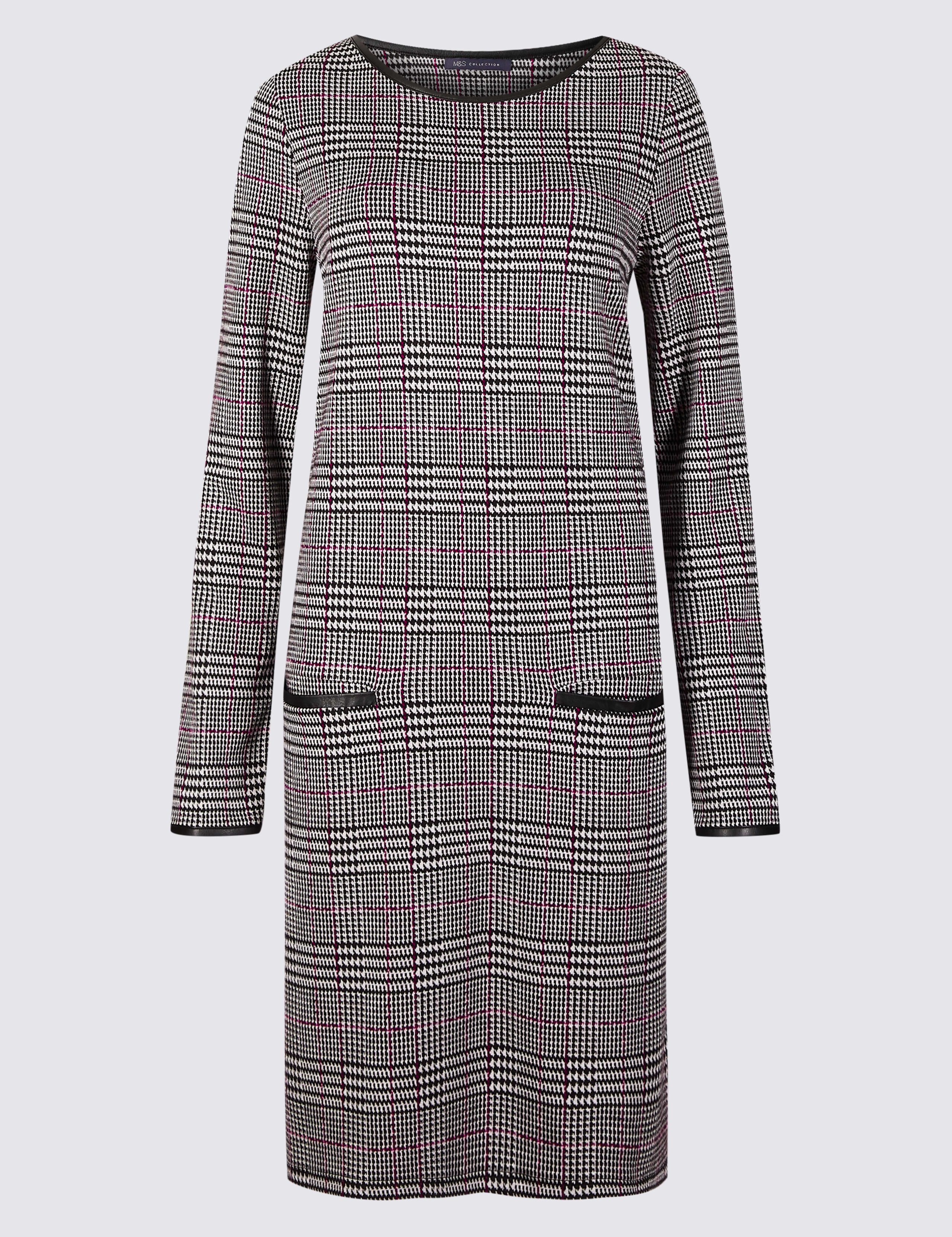 Checked Long Sleeve Shift Dress 2 of 5