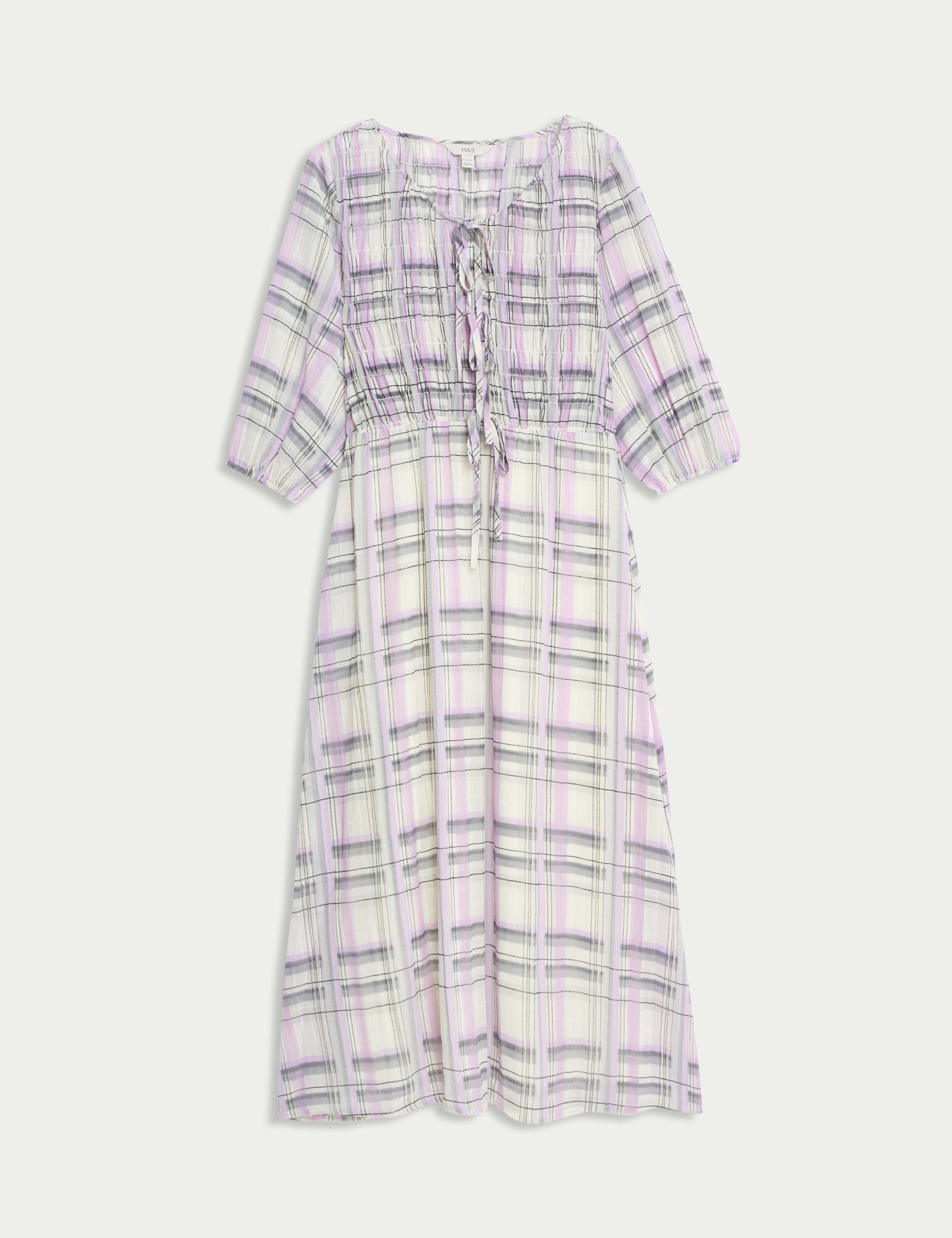 Printed Tie Front Midaxi Shirred Dress 2 of 4