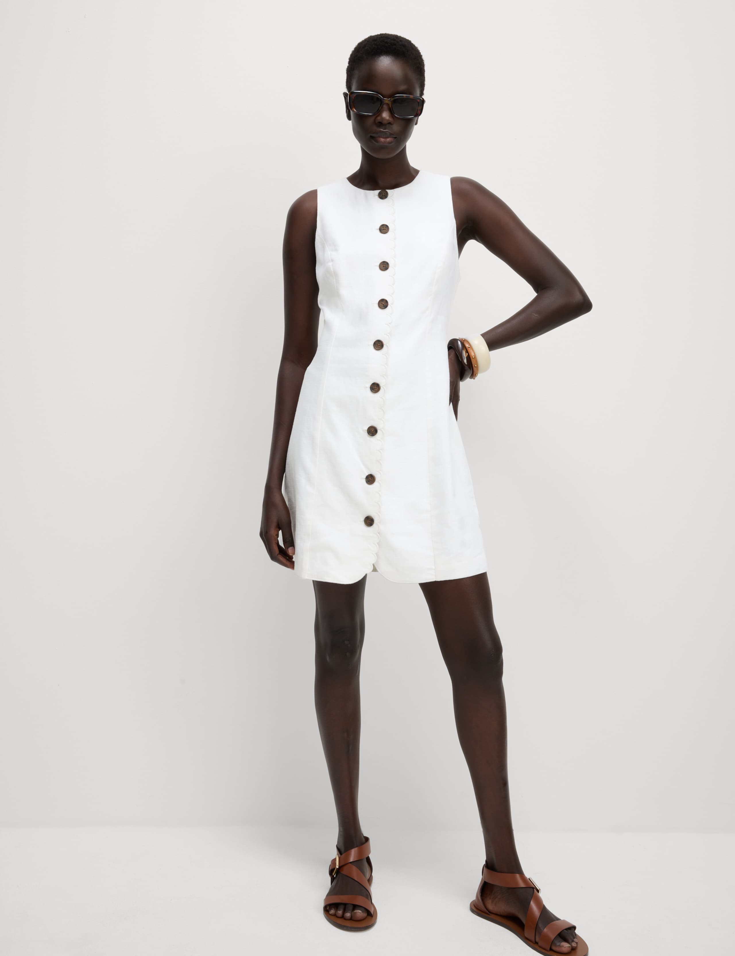 Linen Blend Button Through Mini Shift Dress 3 of 5