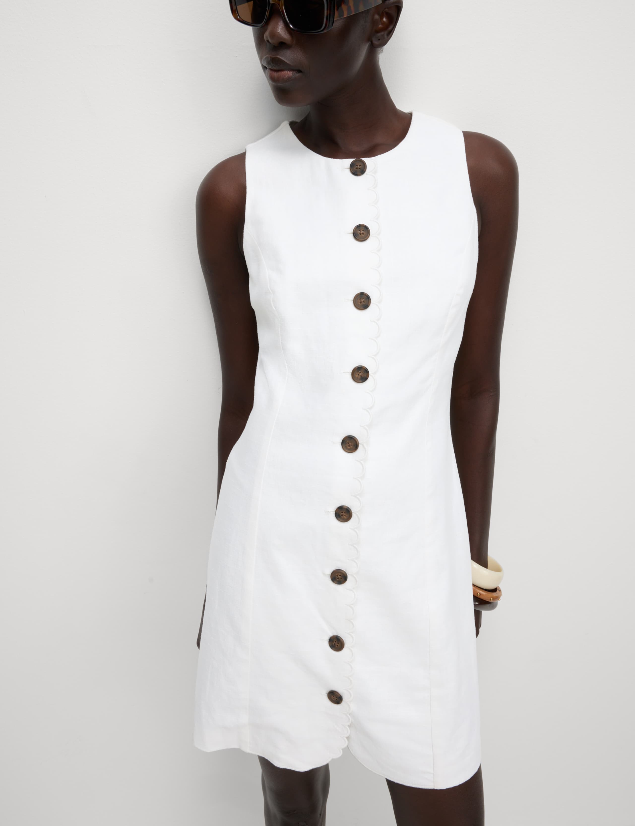 Linen Blend Button Through Mini Shift Dress 4 of 5