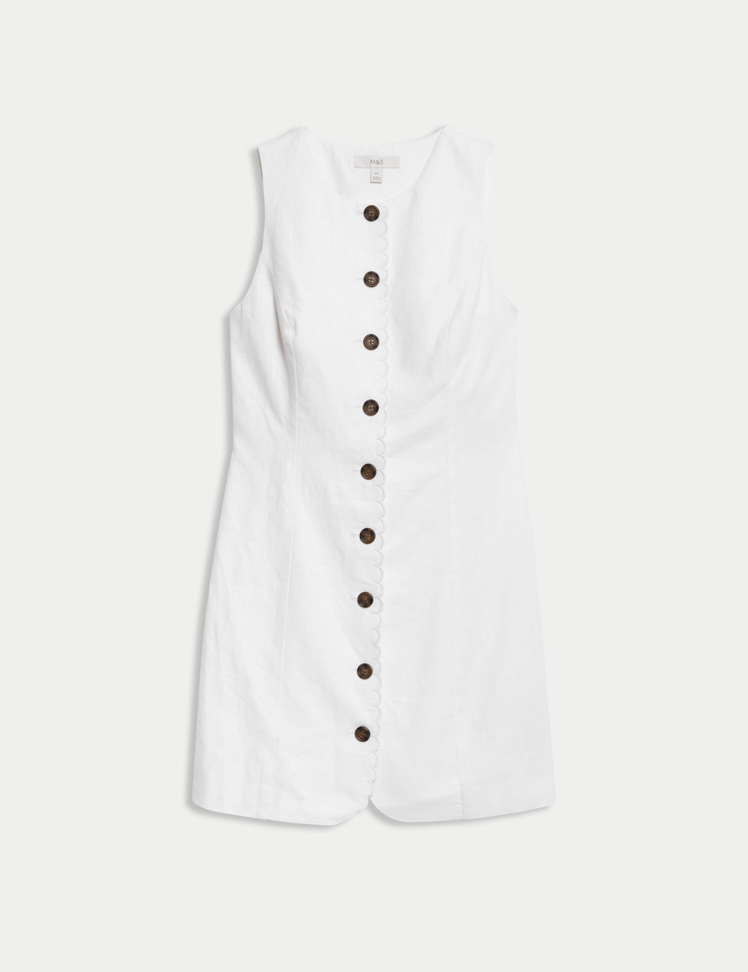 Linen Blend Button Through Mini Shift Dress 2 of 5