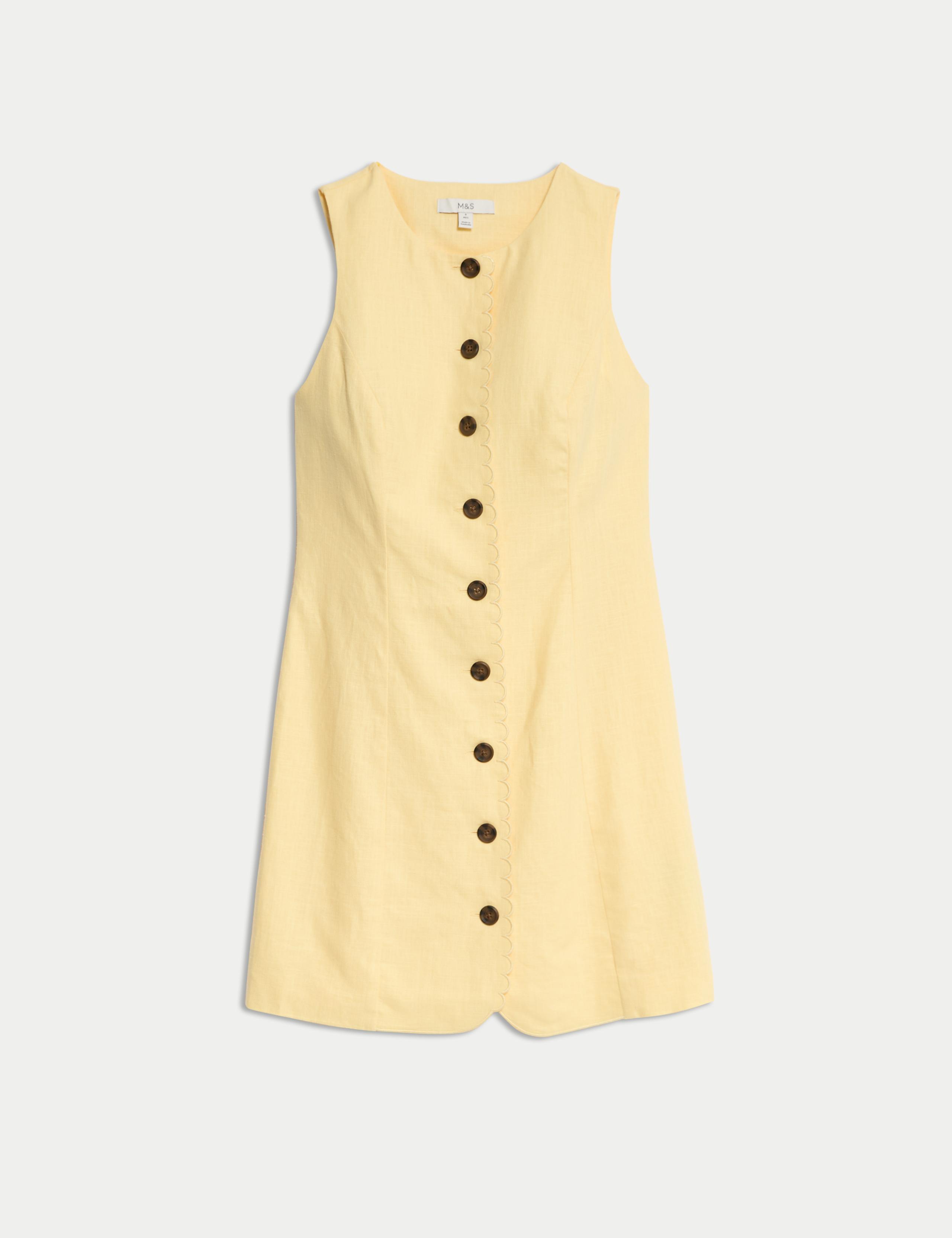 Linen Blend Button Through Mini Shift Dress 2 of 7