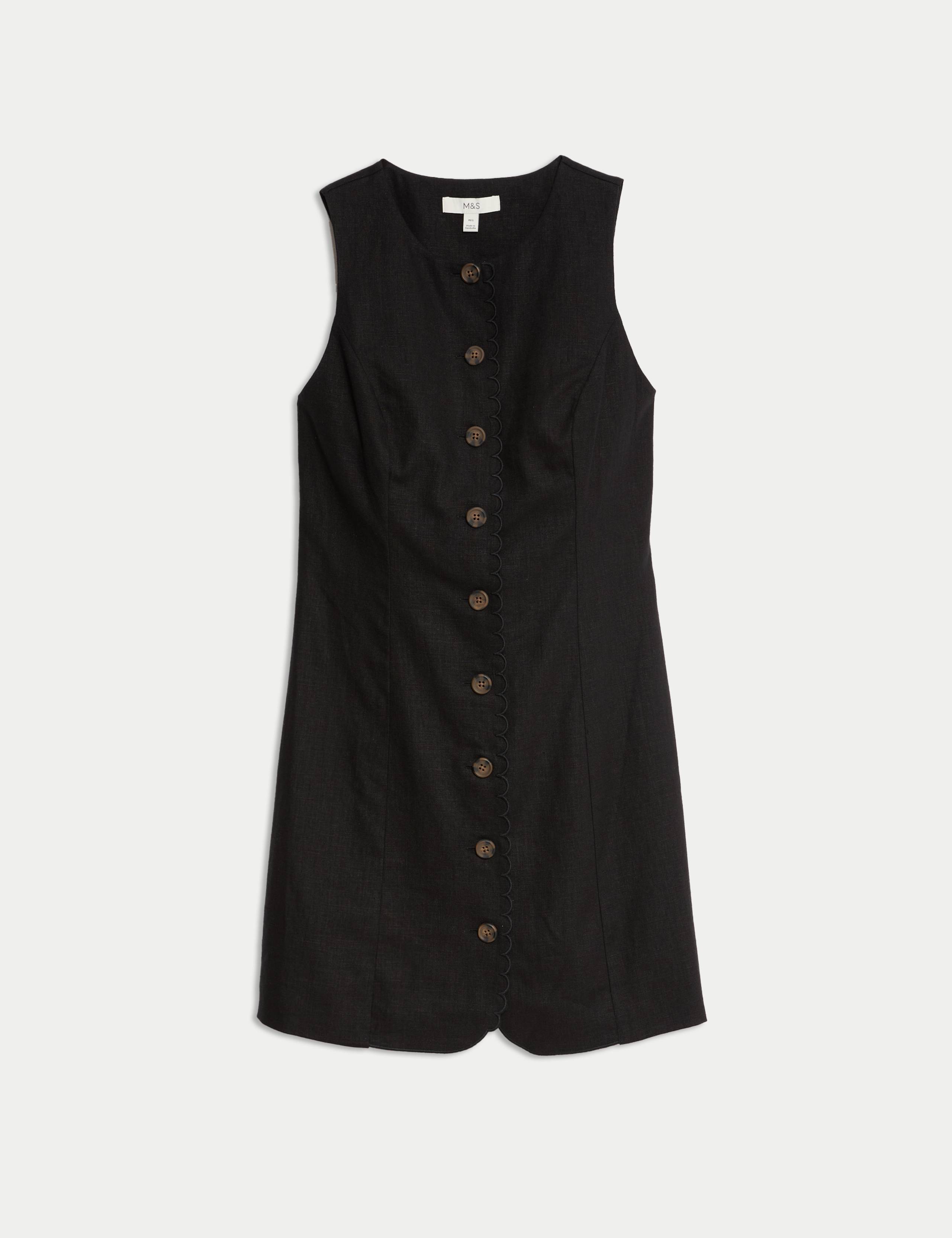 Linen Blend Button Through Mini Shift Dress 2 of 6