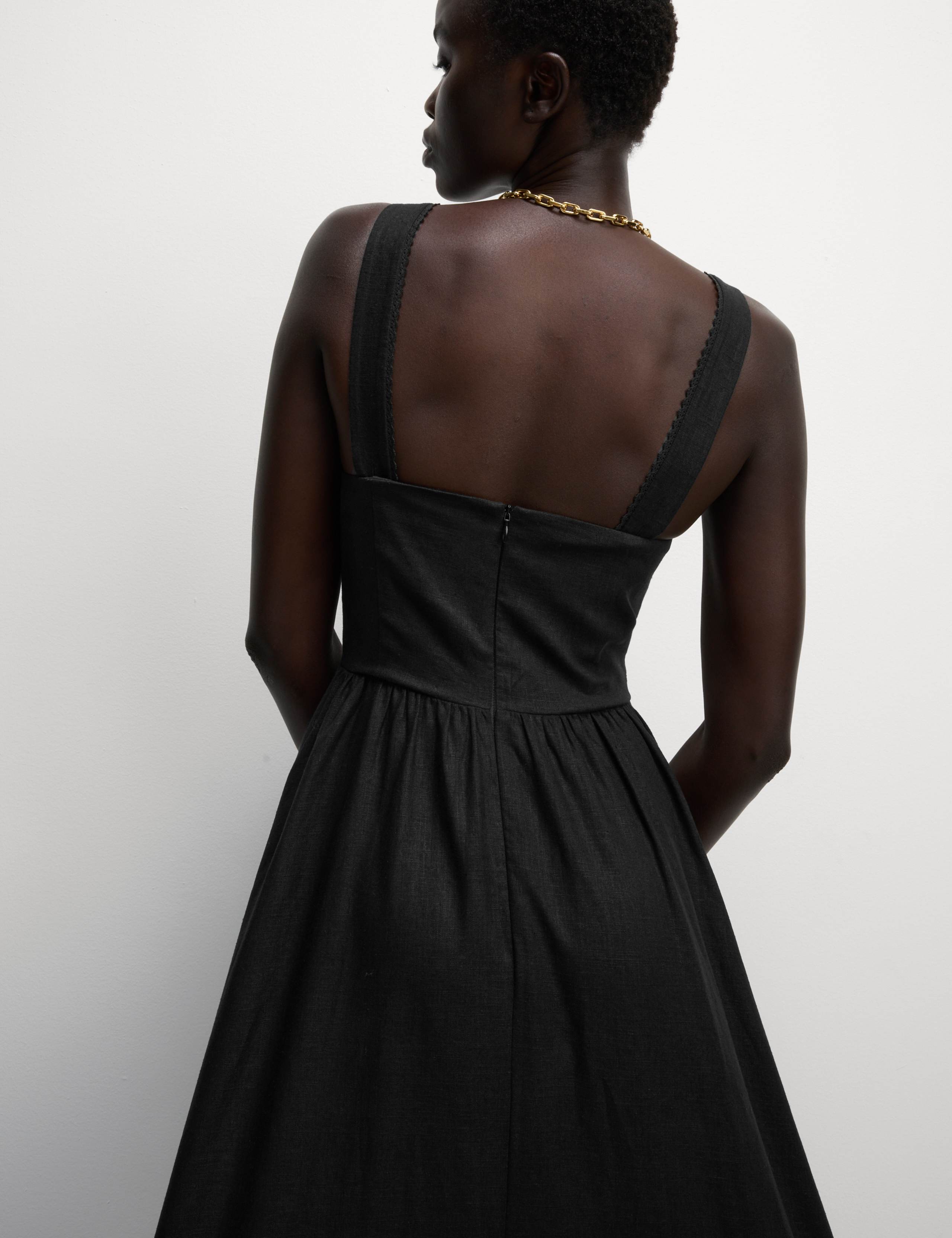 Linen Blend Square Neck Midi Skater Dress 5 of 5