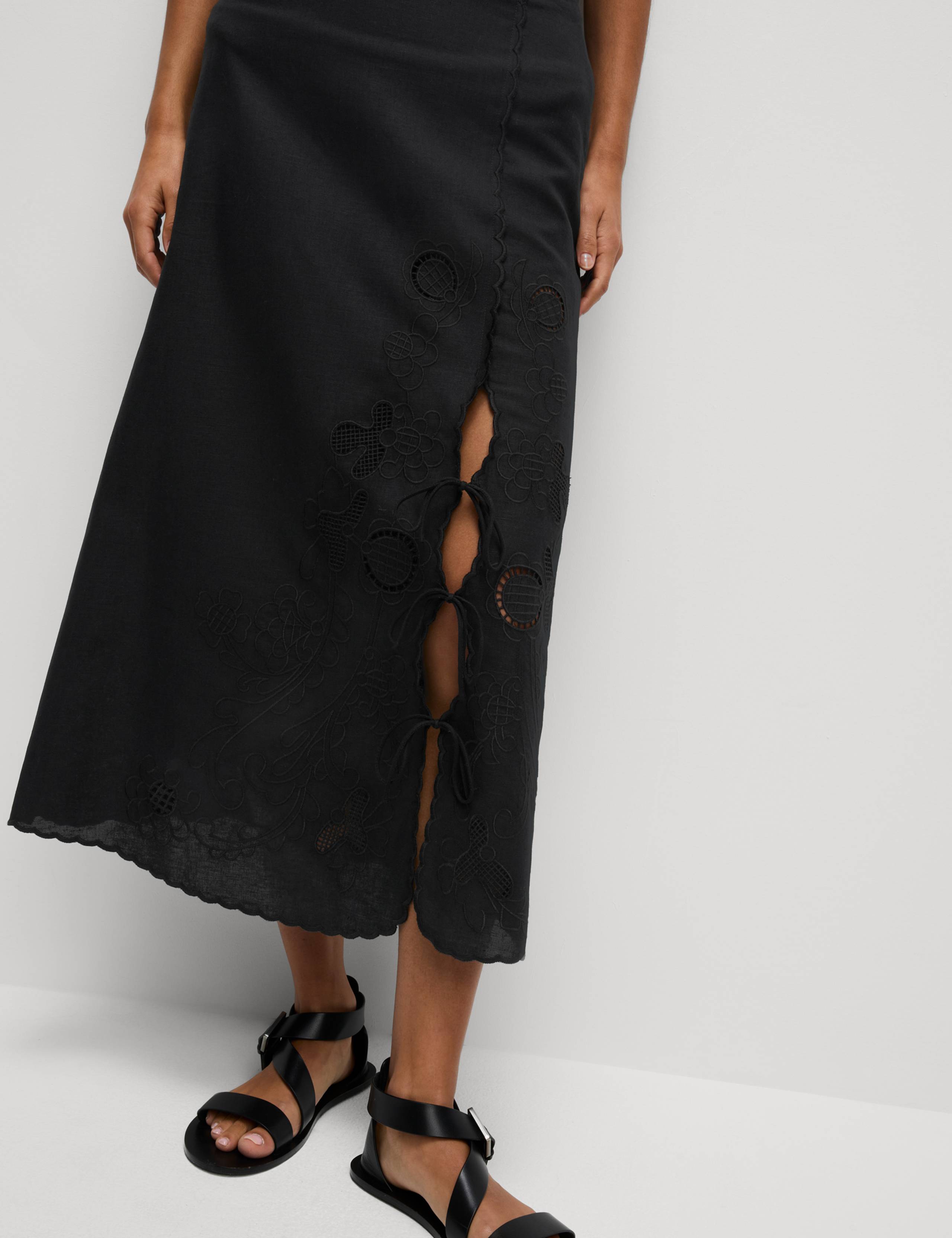 Linen Rich Embroidered Midaxi A-Line Skirt 4 of 5
