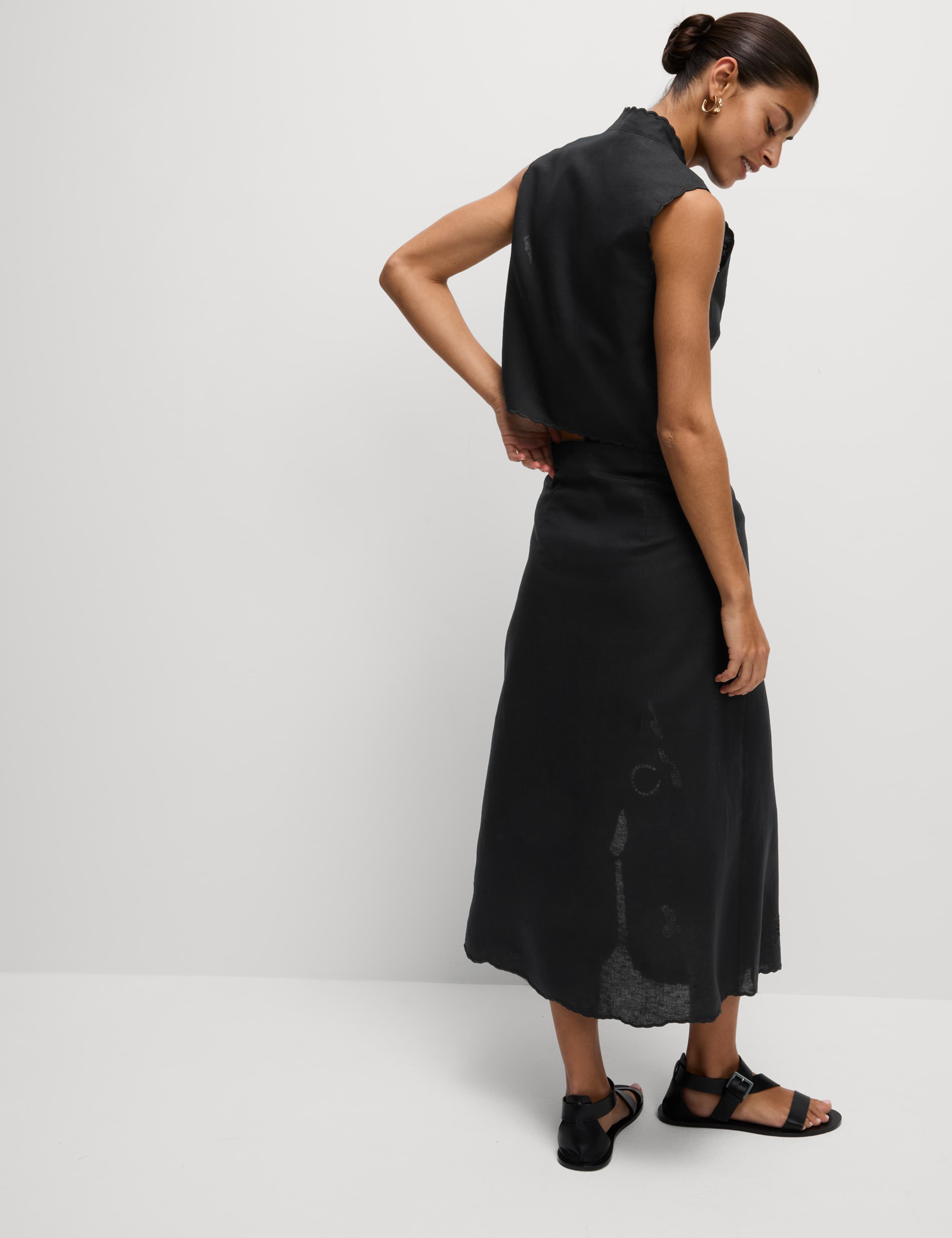 Linen Rich Embroidered Midaxi A-Line Skirt 5 of 5
