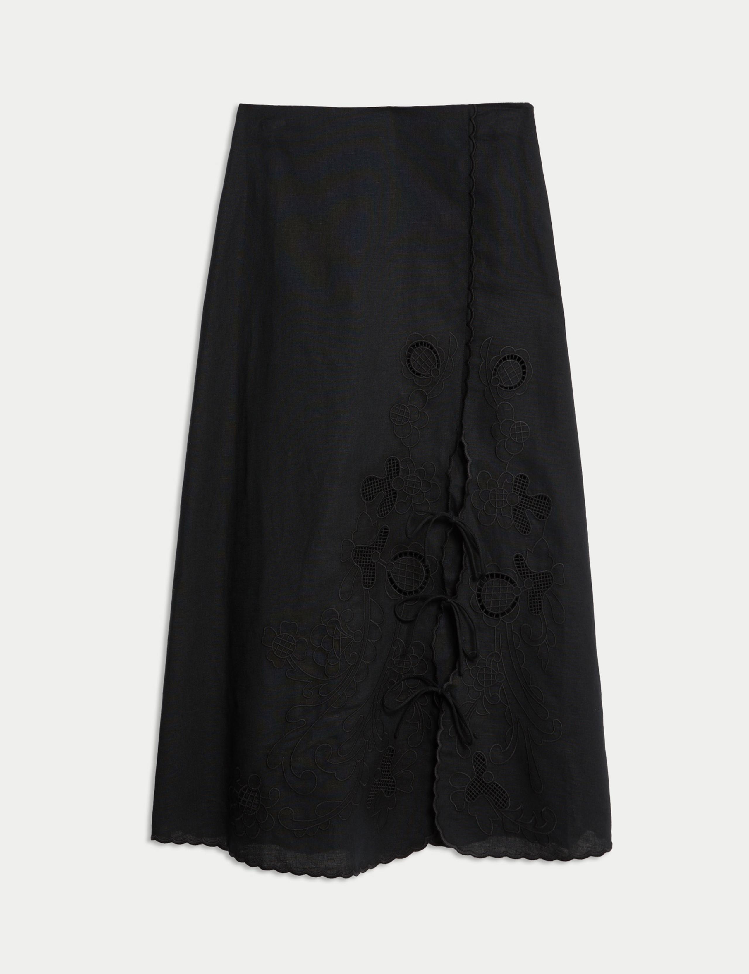 Linen Rich Embroidered Midaxi A-Line Skirt 2 of 5