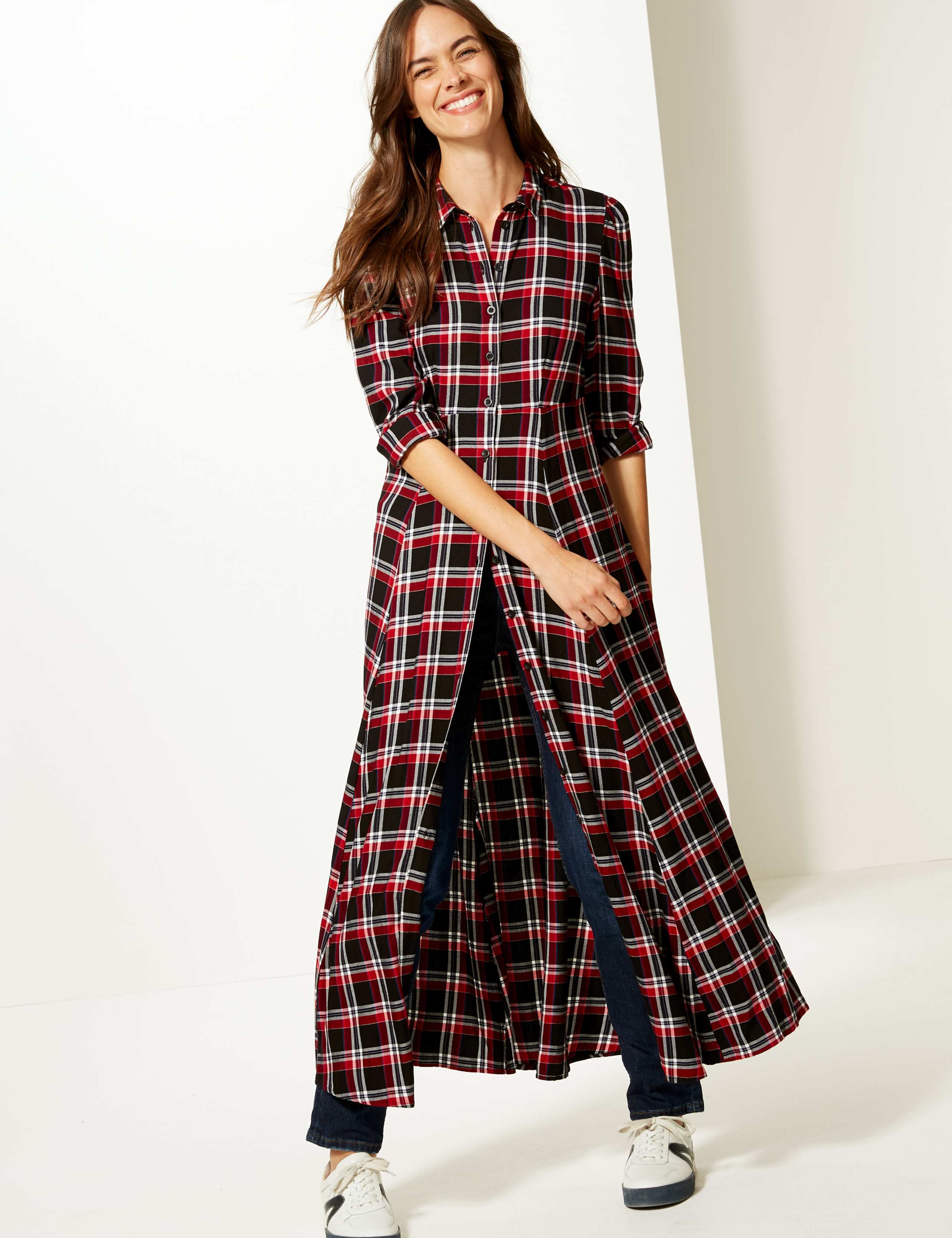Checked Long Sleeve Shirt Maxi Dress 1 of 4
