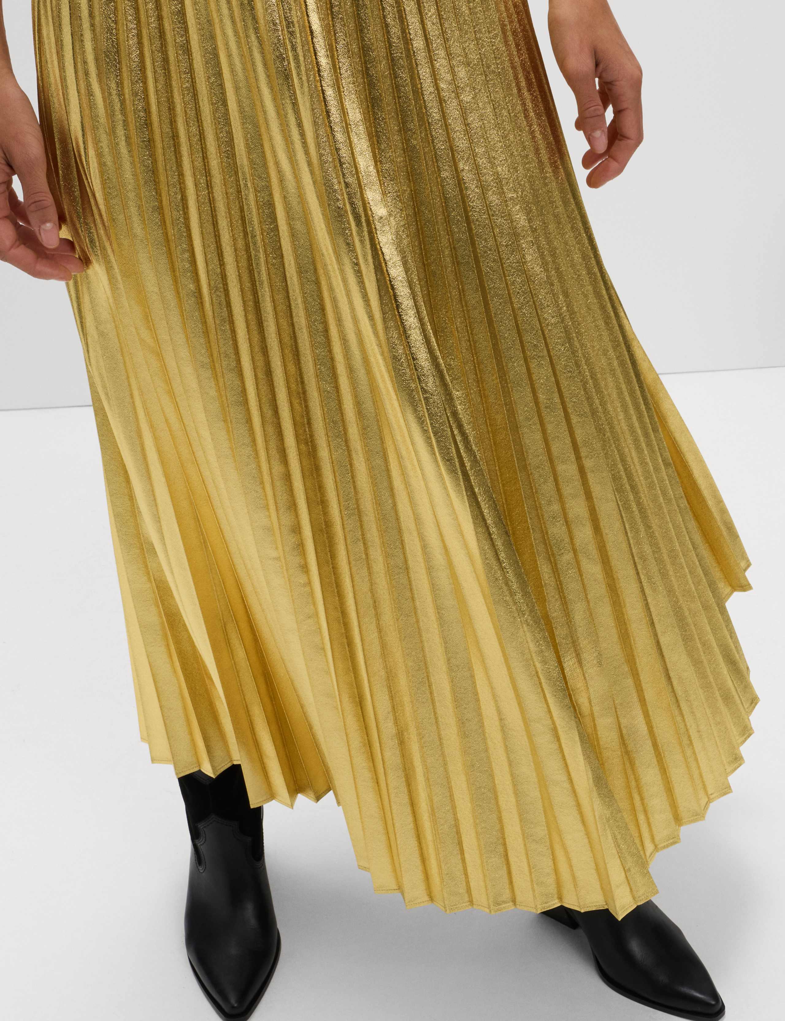 Metallic Gold Pleated Midi Skirt 3 of 6