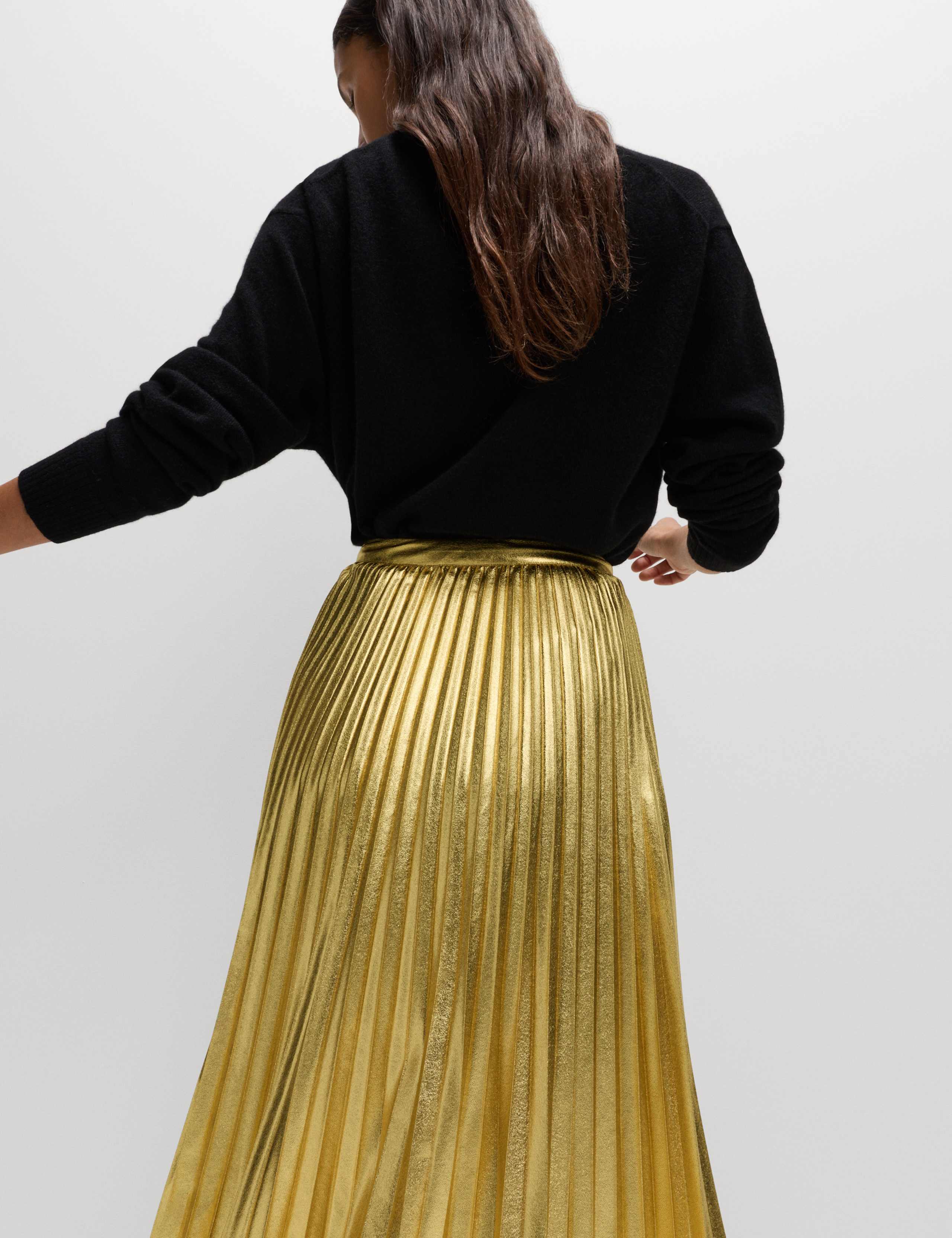 Metallic Gold Pleated Midi Skirt 6 of 6