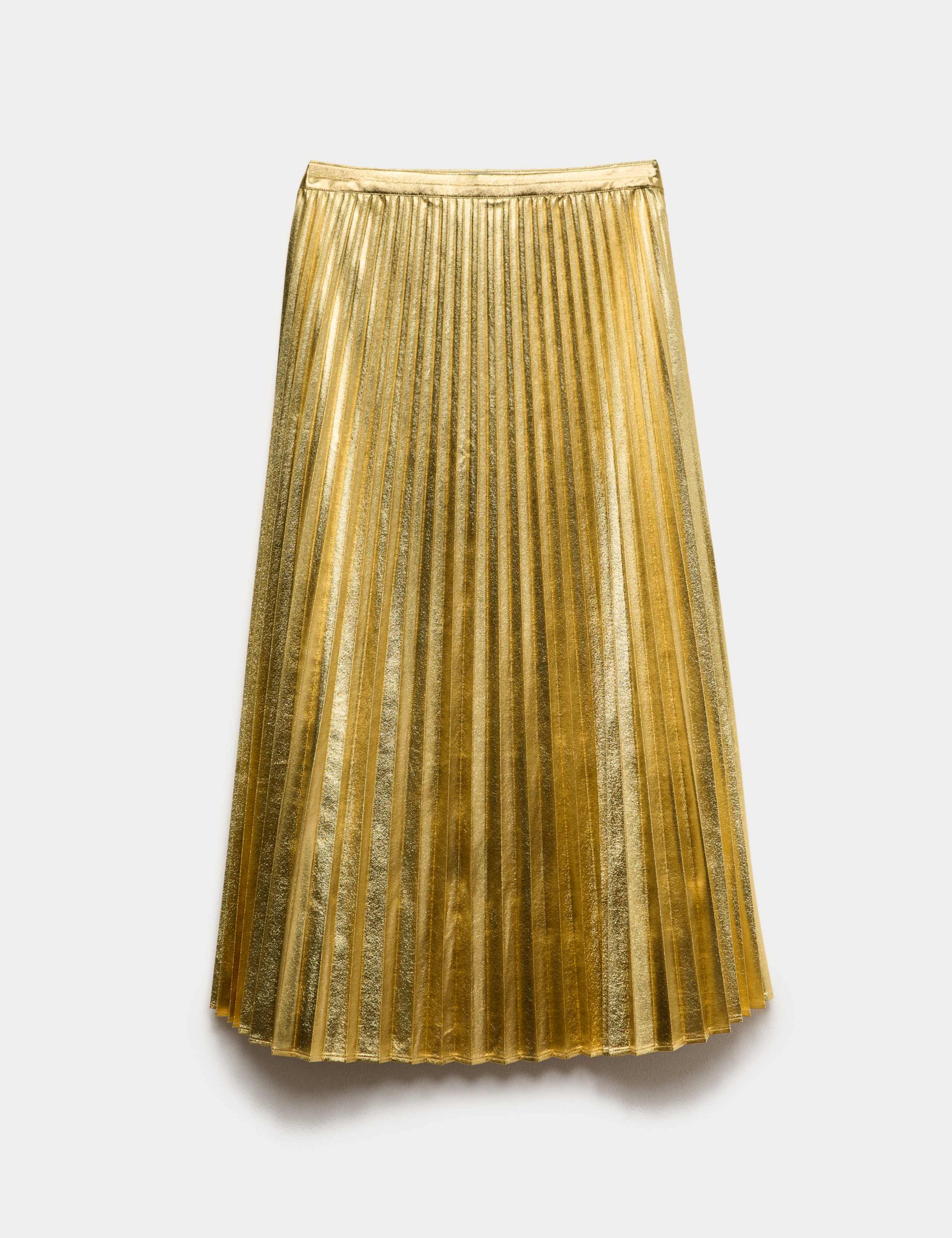 Metallic Gold Pleated Midi Skirt 2 of 6