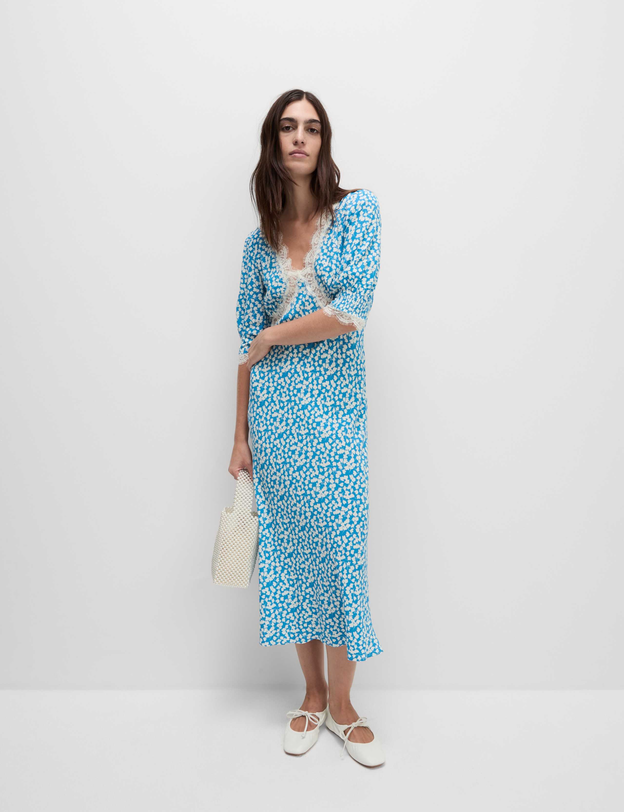 Printed V-Neck Lace Insert Midaxi Tea Dress 5 of 6