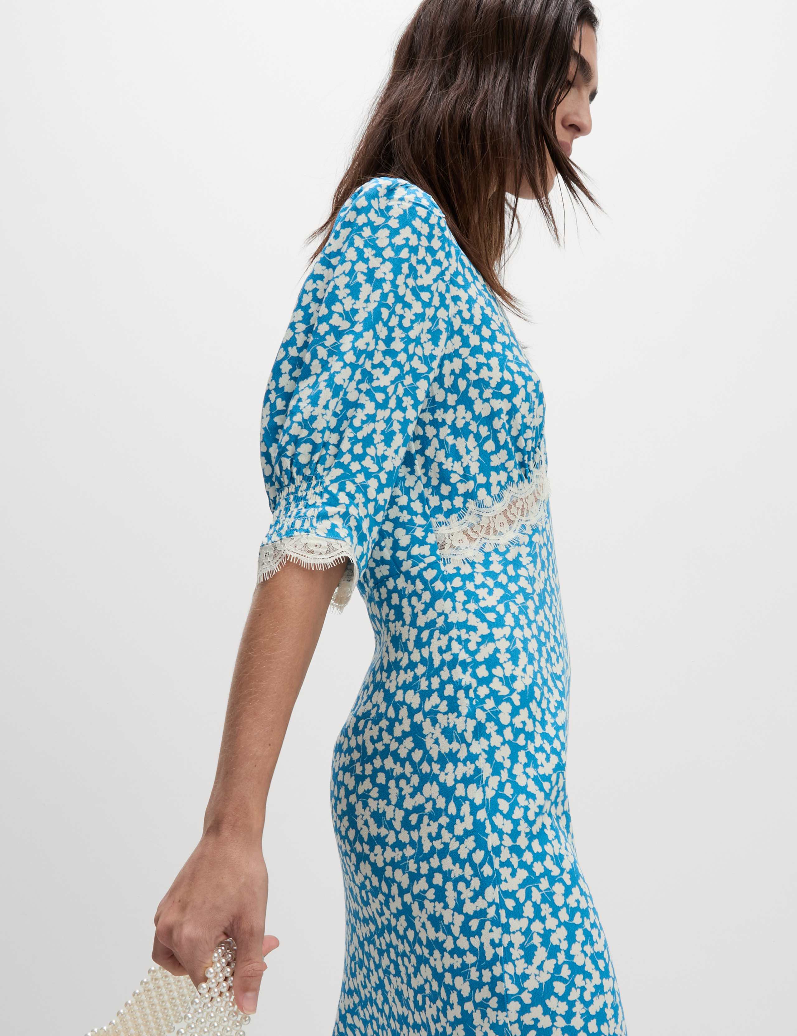 Printed V-Neck Lace Insert Midaxi Tea Dress 6 of 6