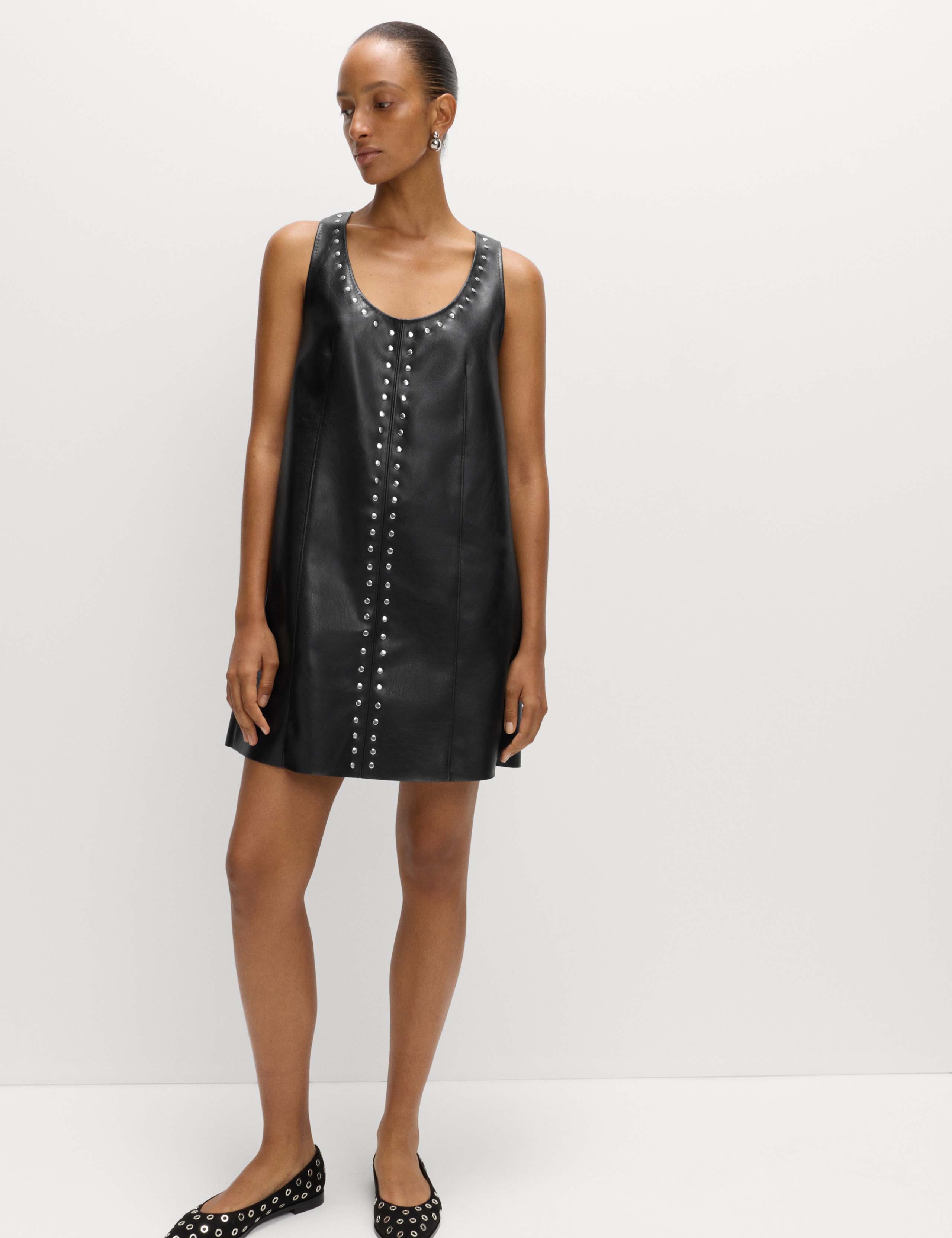 Faux Leather Embellished Mini Shift Dress 1 of 5