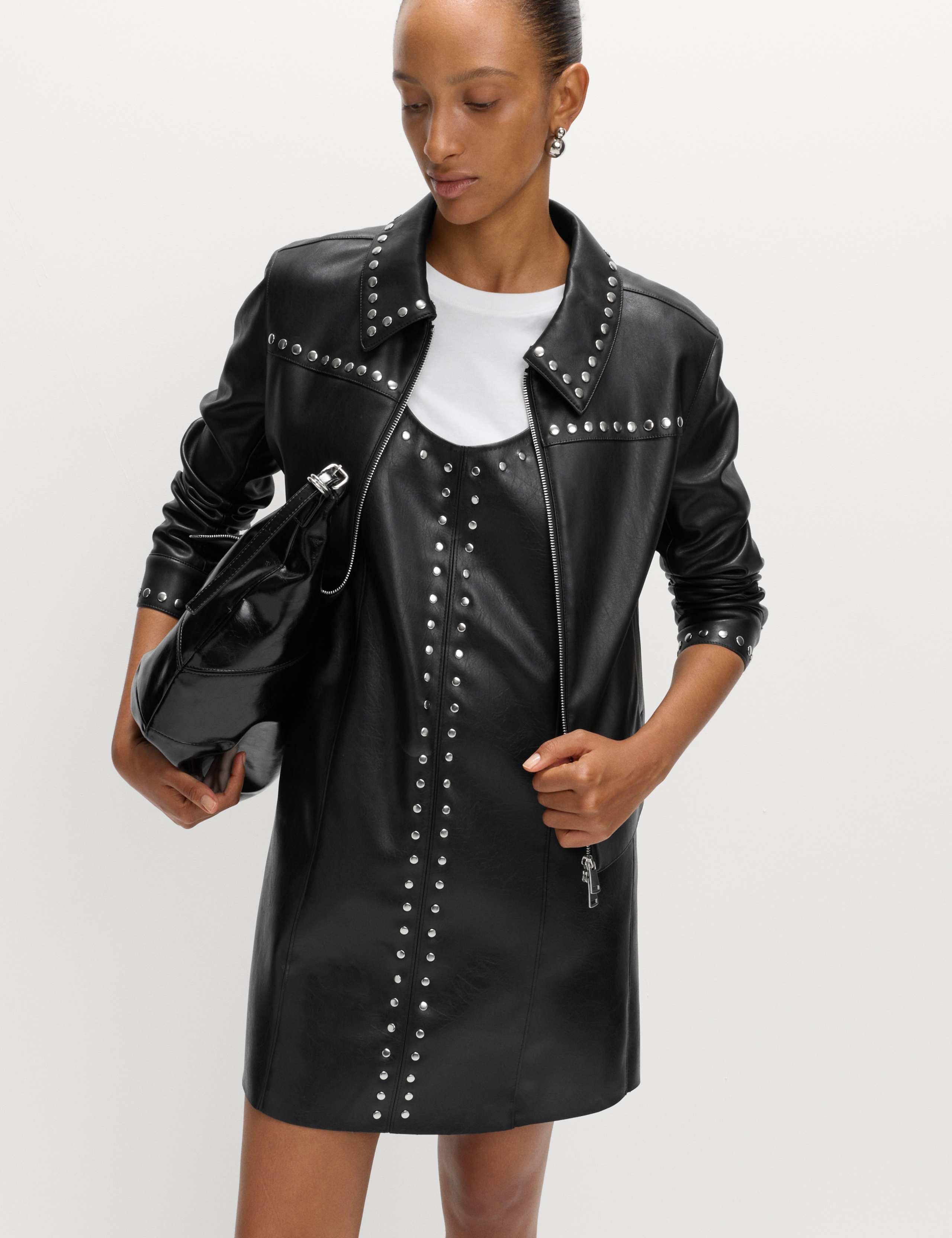 Faux Leather Embellished Mini Shift Dress 3 of 5