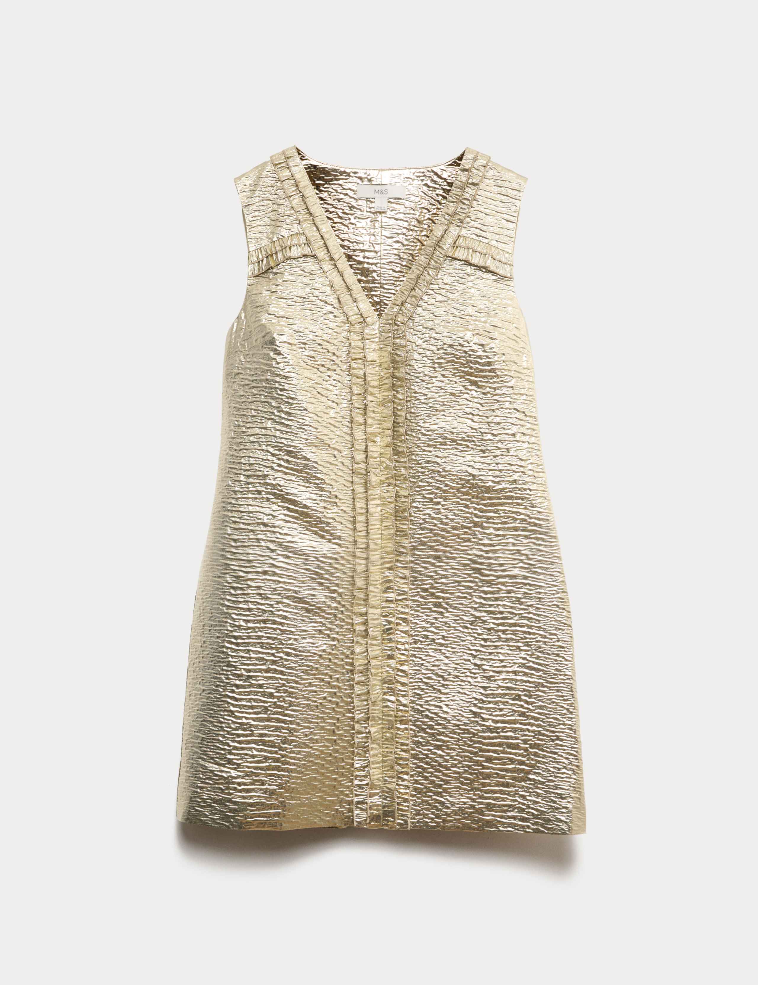 Gold Jacquard V-Neck Mini Shift Dress 2 of 4