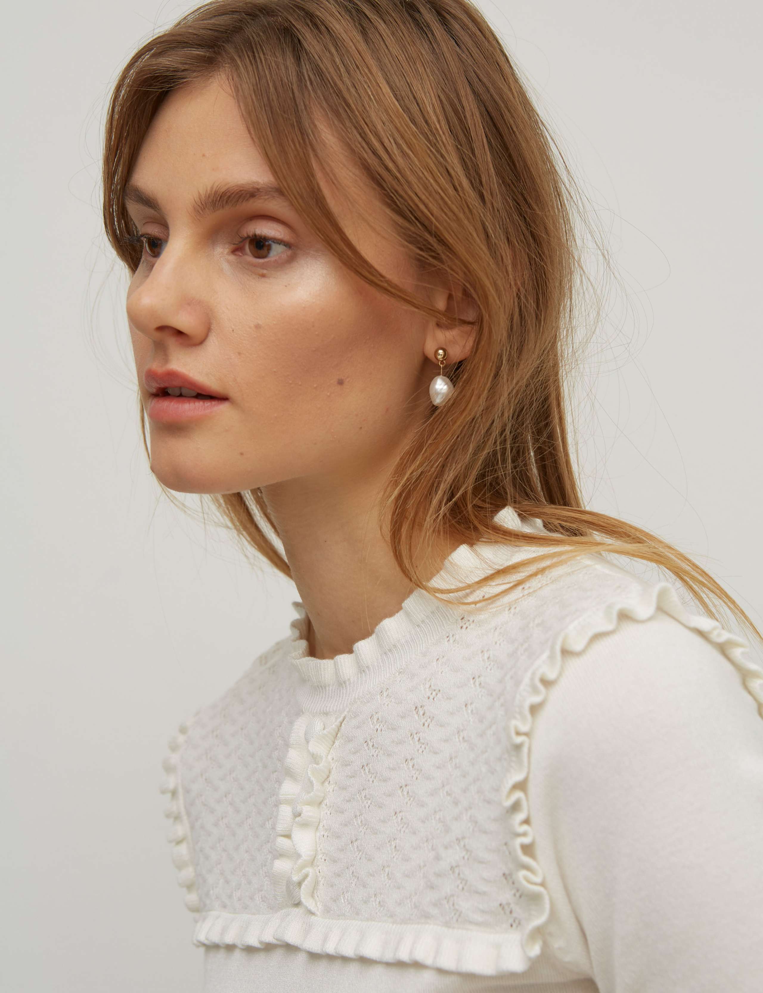 Pointelle Ruffle High Neck Top 3 of 4