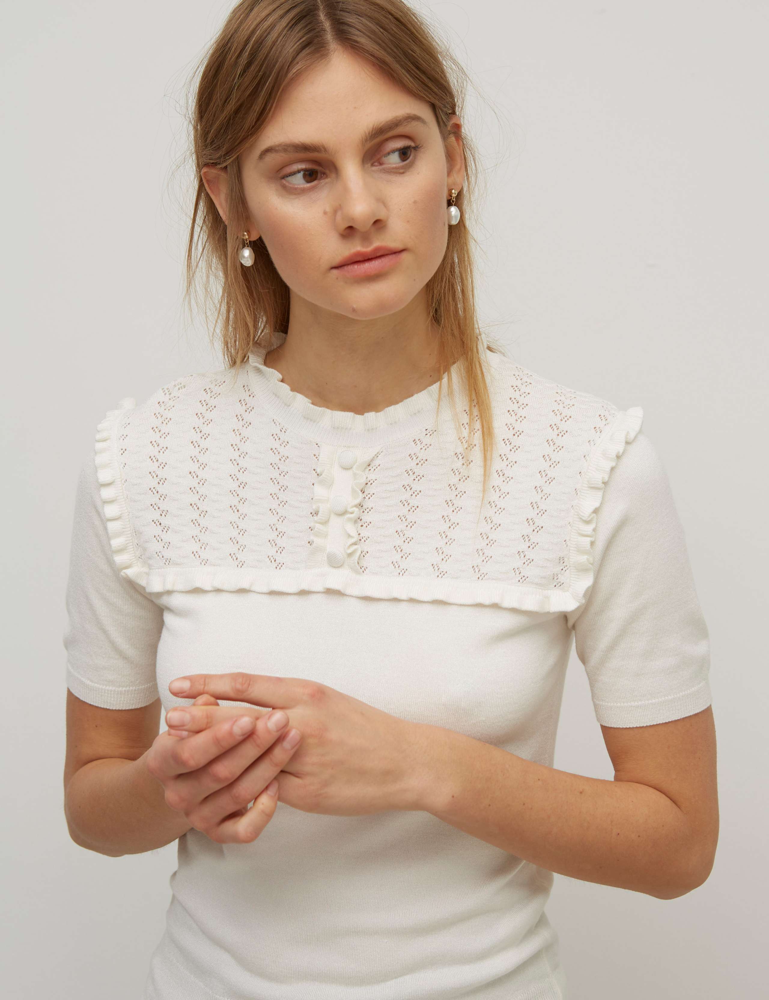 Pointelle Ruffle High Neck Top 4 of 4