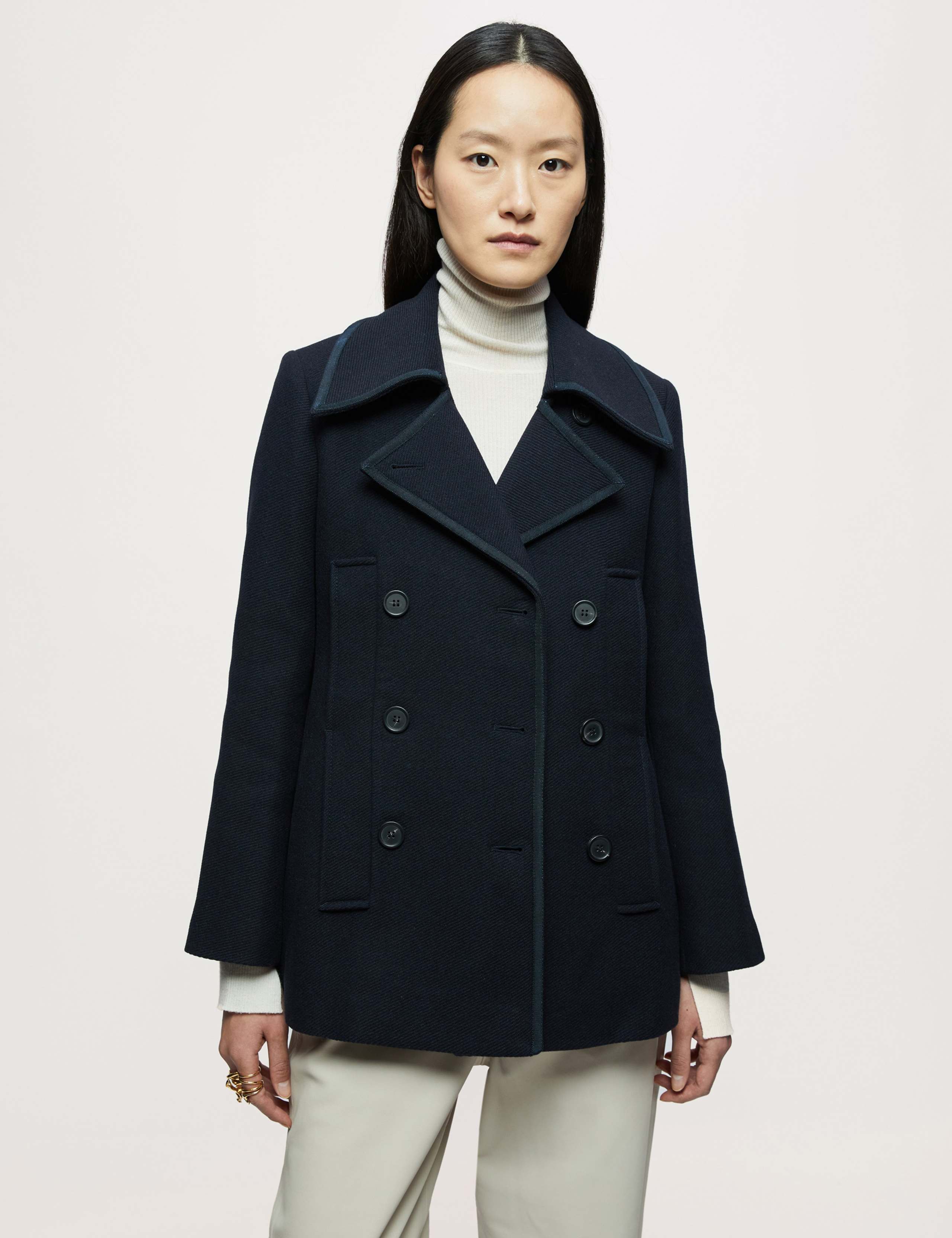 Wool Blend Double Breasted Short Pea Coat 1 of 4