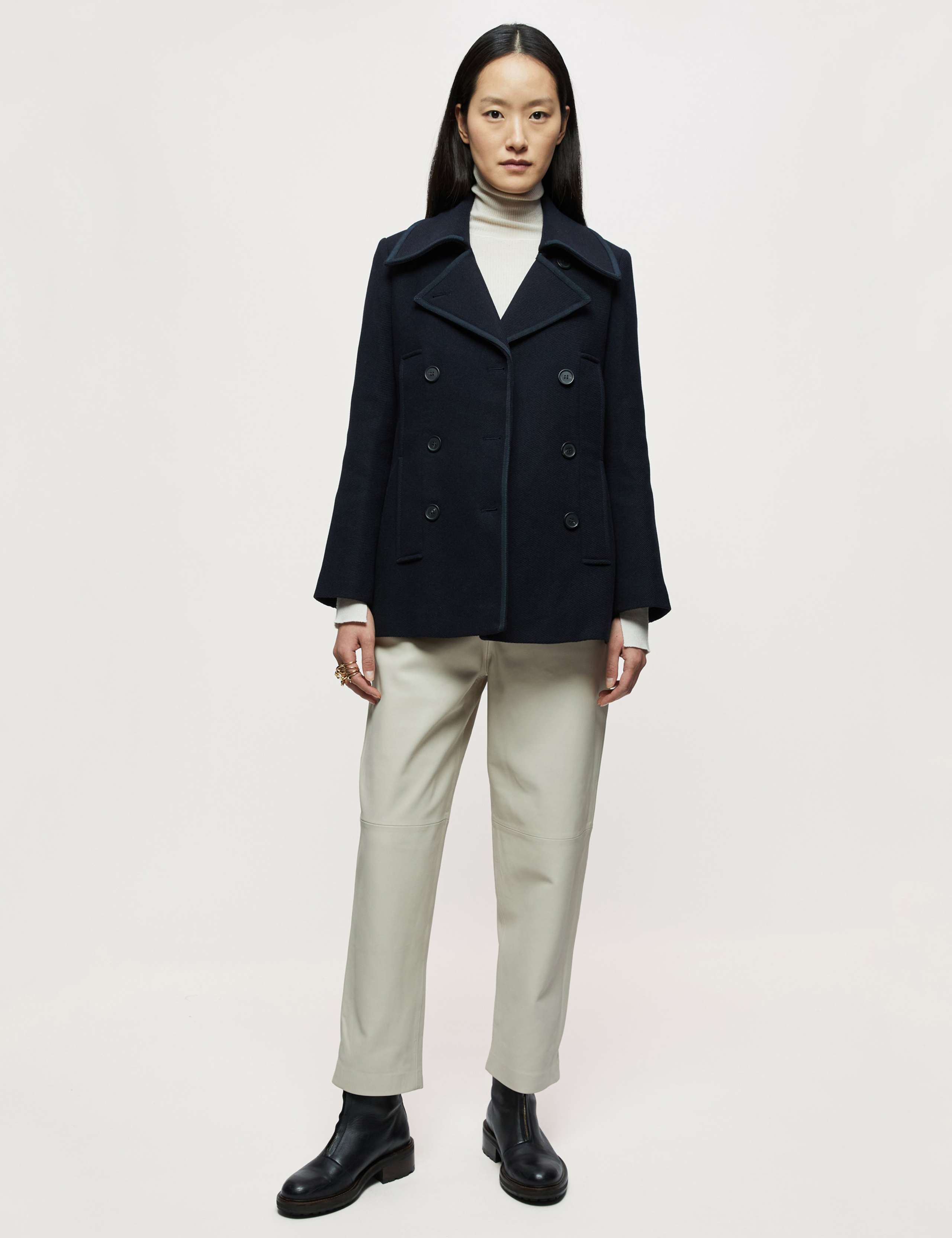 Wool Blend Double Breasted Short Pea Coat 3 of 4