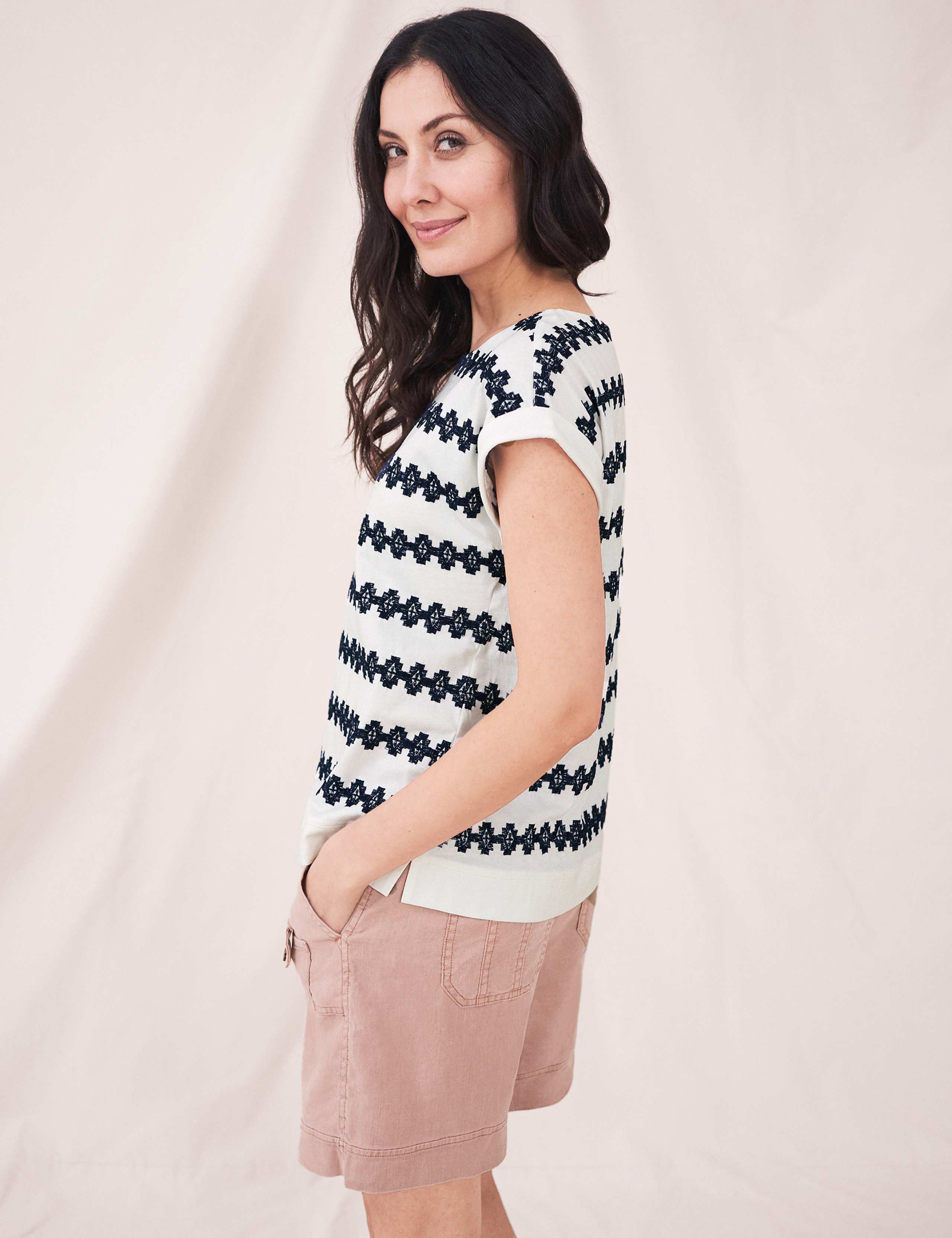 Pure Cotton Floral Slash Neck T-Shirt 3 of 4
