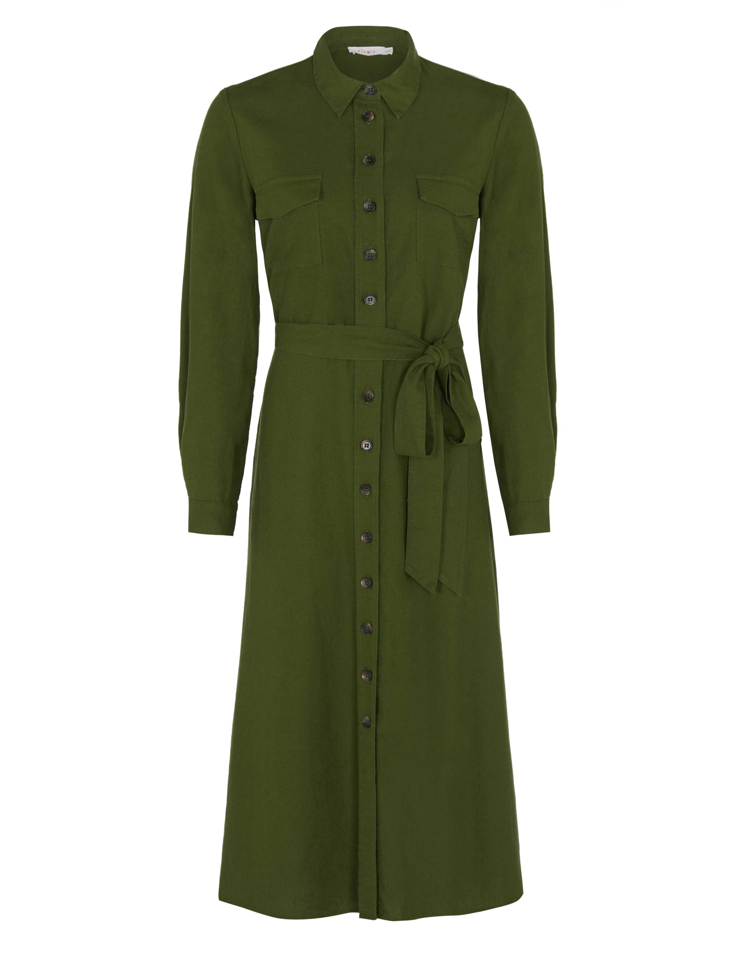 Linen Blend Tie Front Midi Shirt Dress 2 of 4