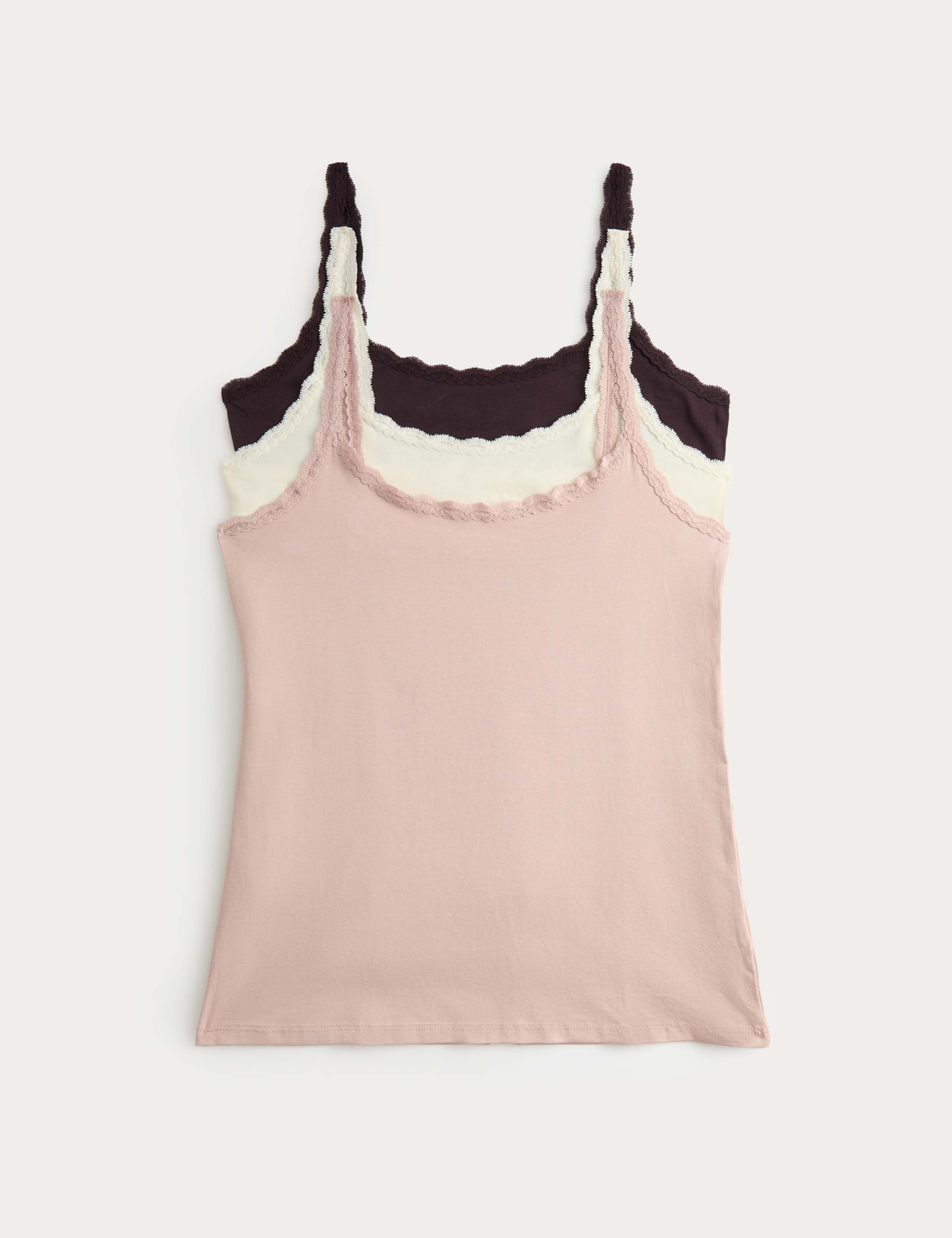 3pk Cotton Rich Lace Trim Vests 1 of 4