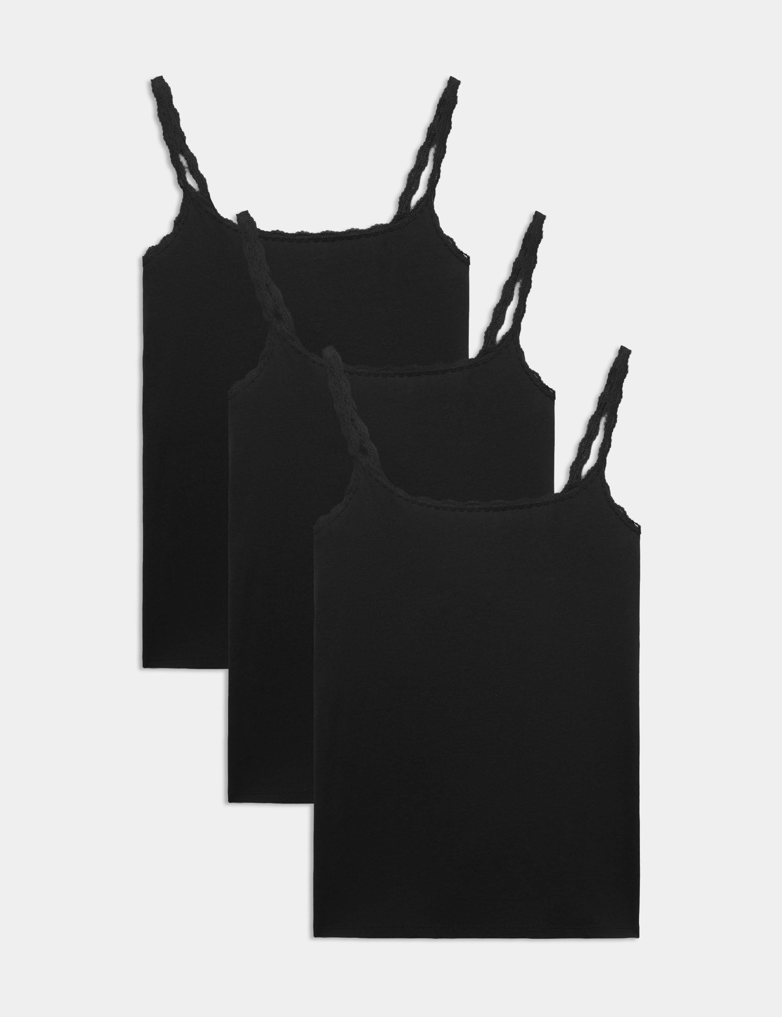3 Pack Cotton Rich Lace Trim Vests 1 of 6