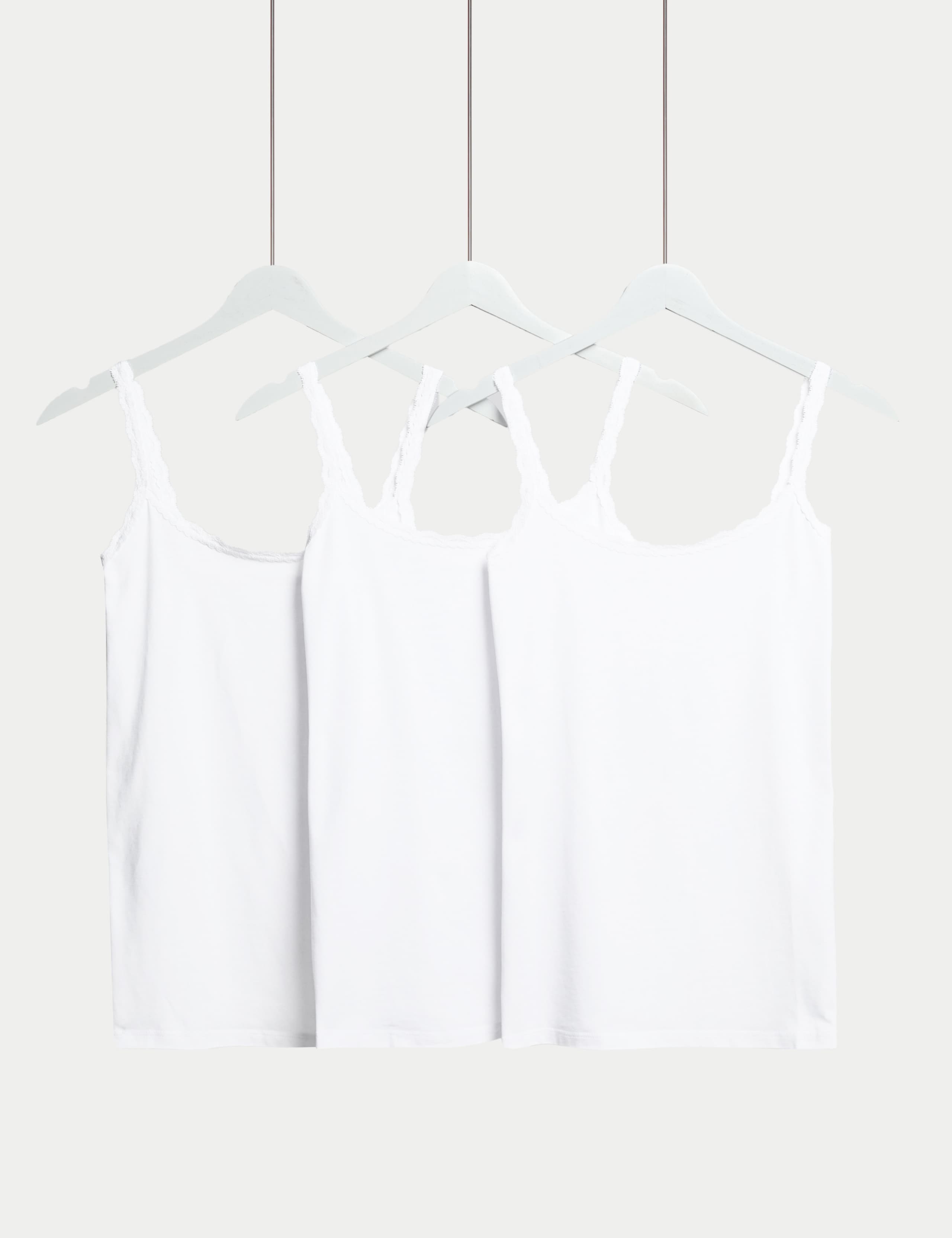 3pk Cotton Rich Lace Trim Vests 1 of 2