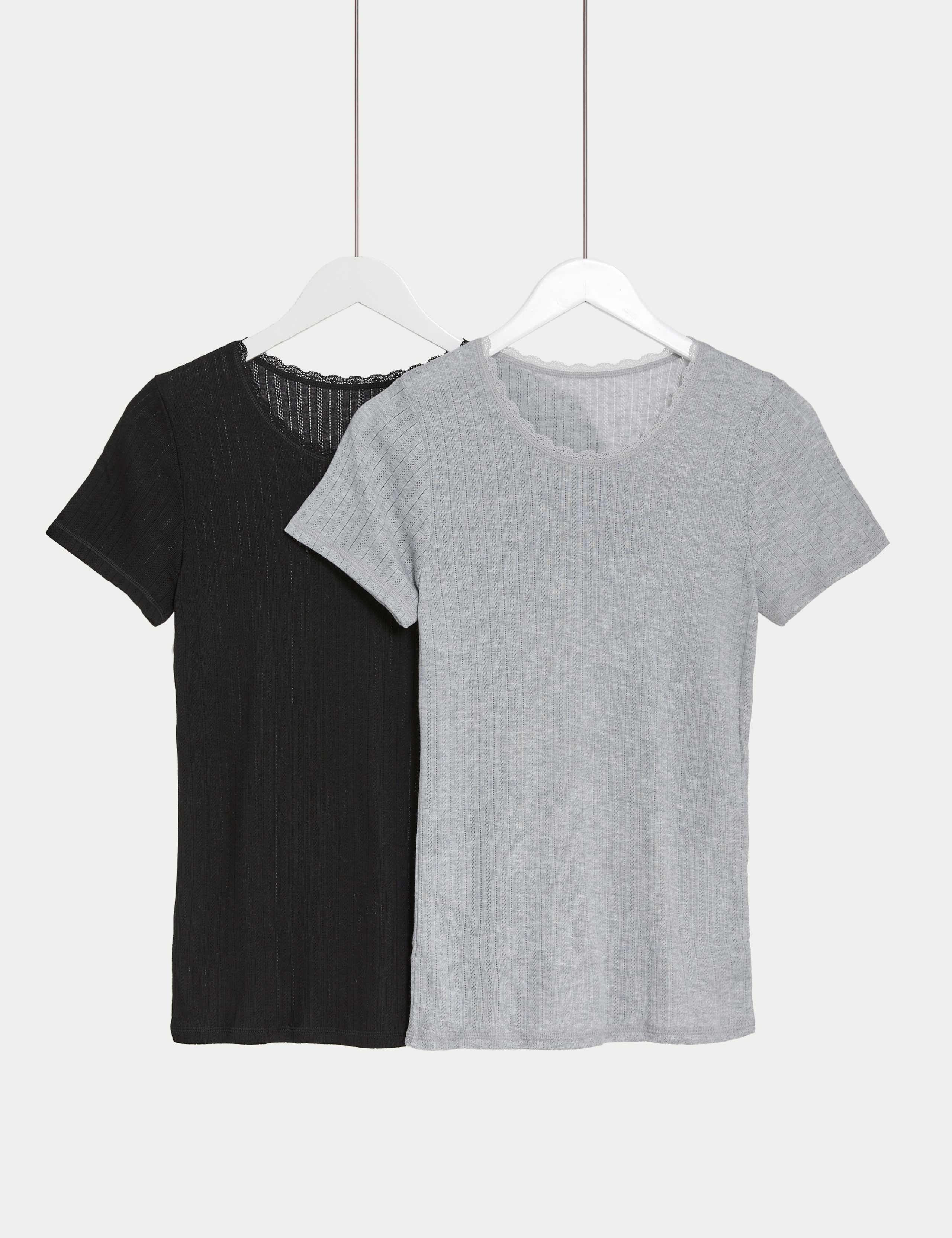 2pk Thermal Short Sleeve Pointelle Tops 1 of 6