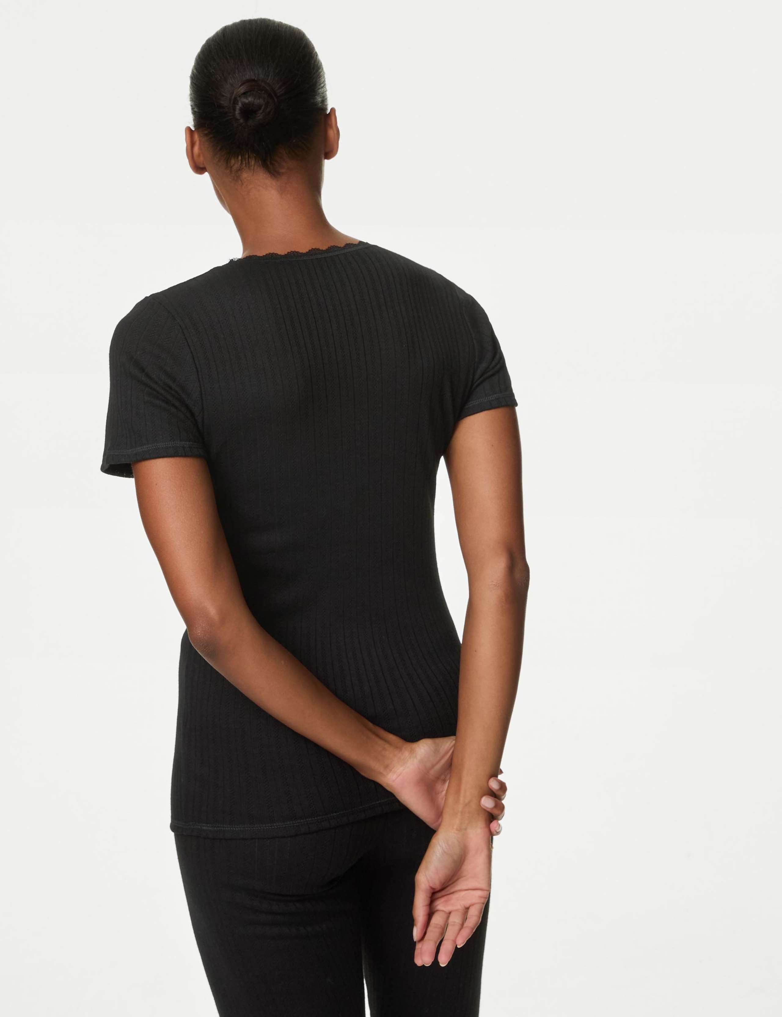 2pk Thermal Short Sleeve Pointelle Tops 4 of 6