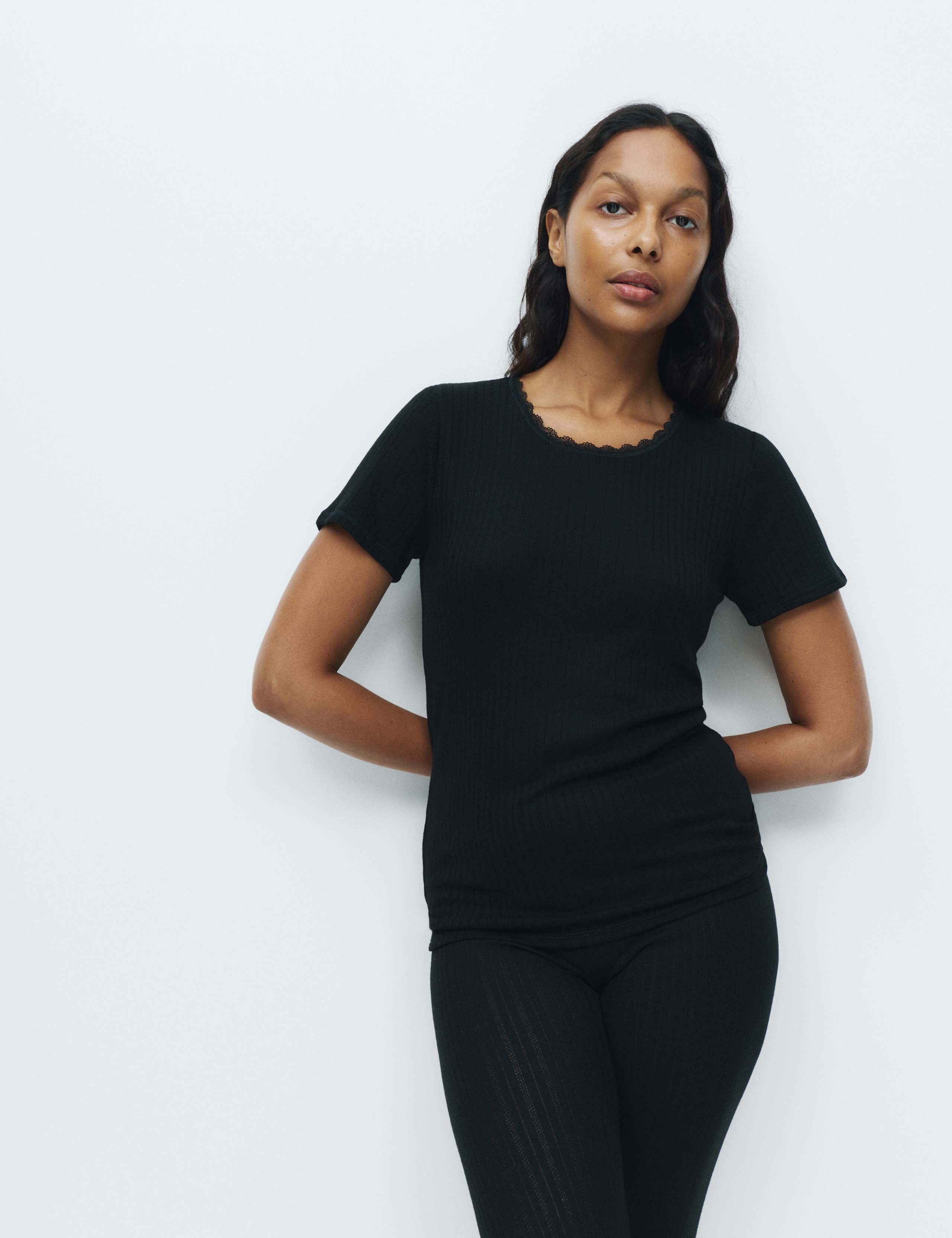 2pk Medium Warm Thermal Short Sleeve Pointelle Tops 2 of 6