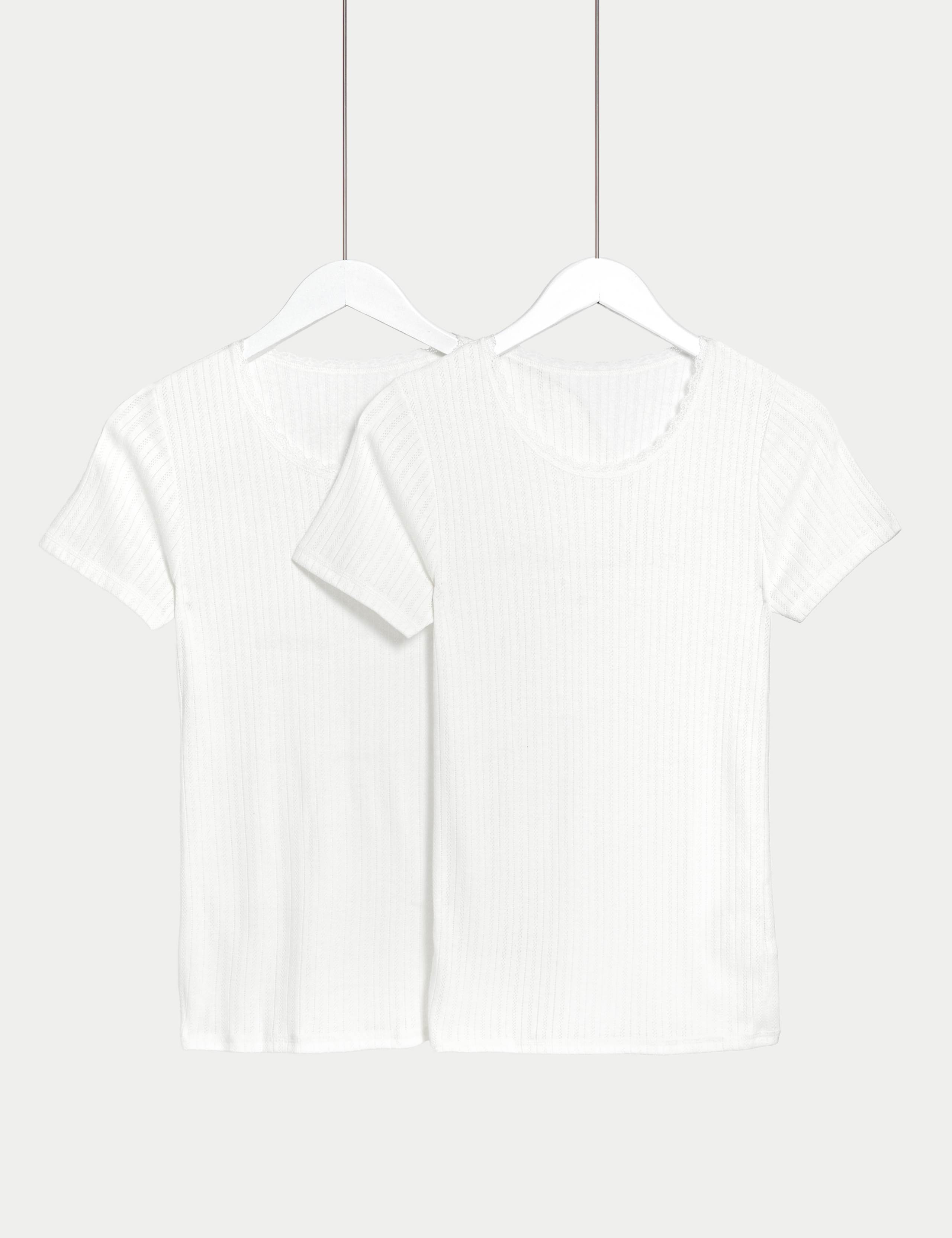 2pk Medium Warm Thermal Short Sleeve Pointelle Tops 1 of 6