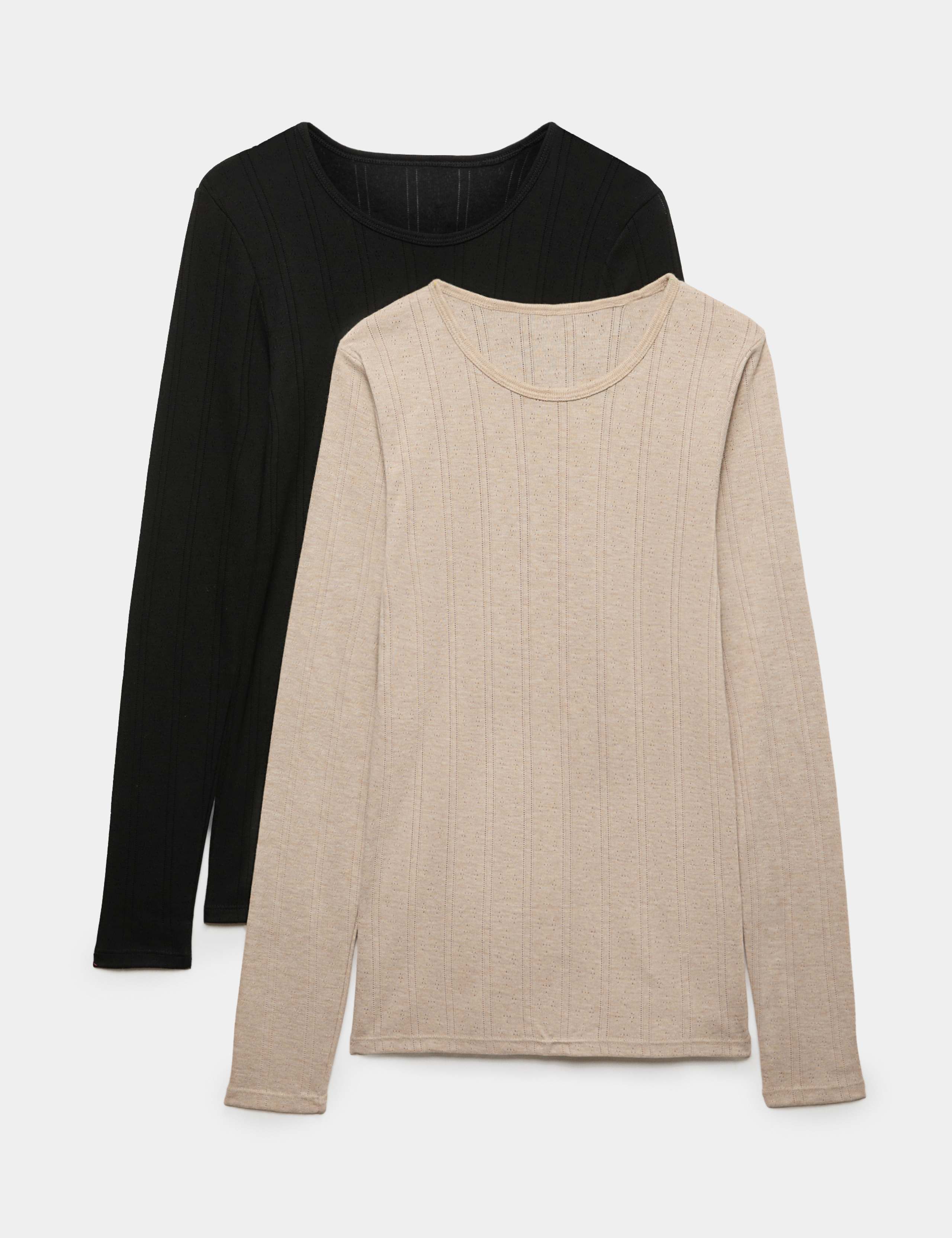 2pk Thermal Pointelle Crew Neck Tops 1 of 5