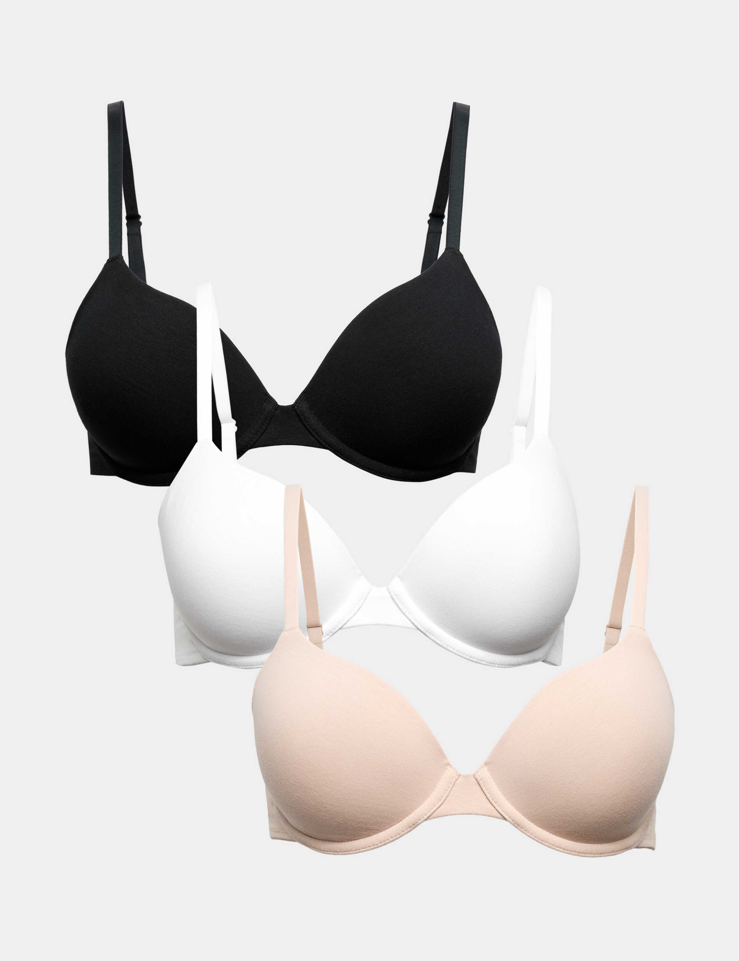 3 Pack Wired Demi Cup T-Shirt Bras A-E 1 of 6